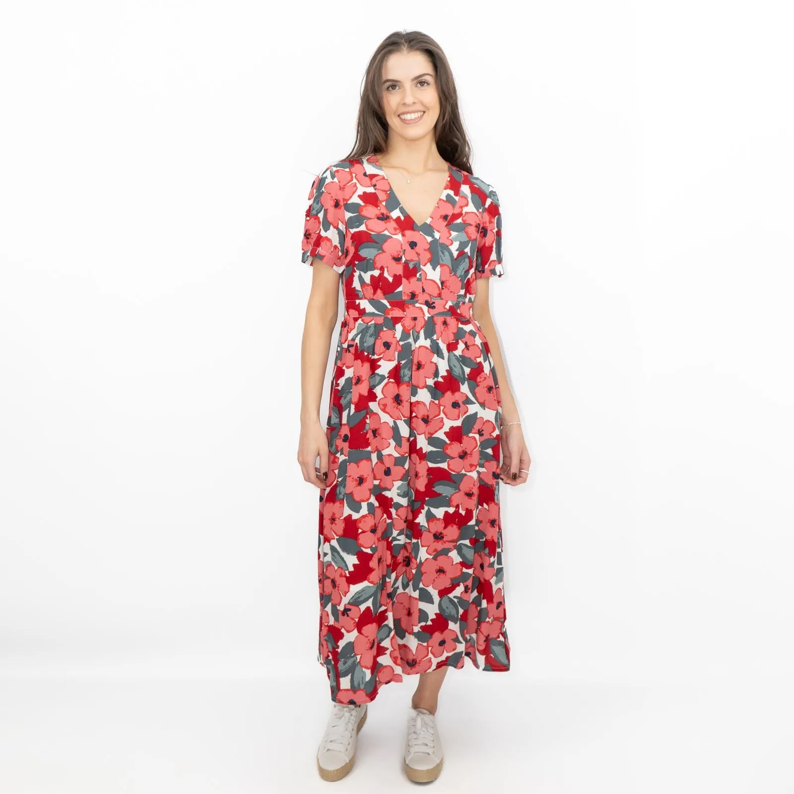 Seasalt Pink Birch Leaf Floral Short Sleeve Midi Dress