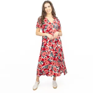 Seasalt Pink Birch Leaf Floral Short Sleeve Midi Dress