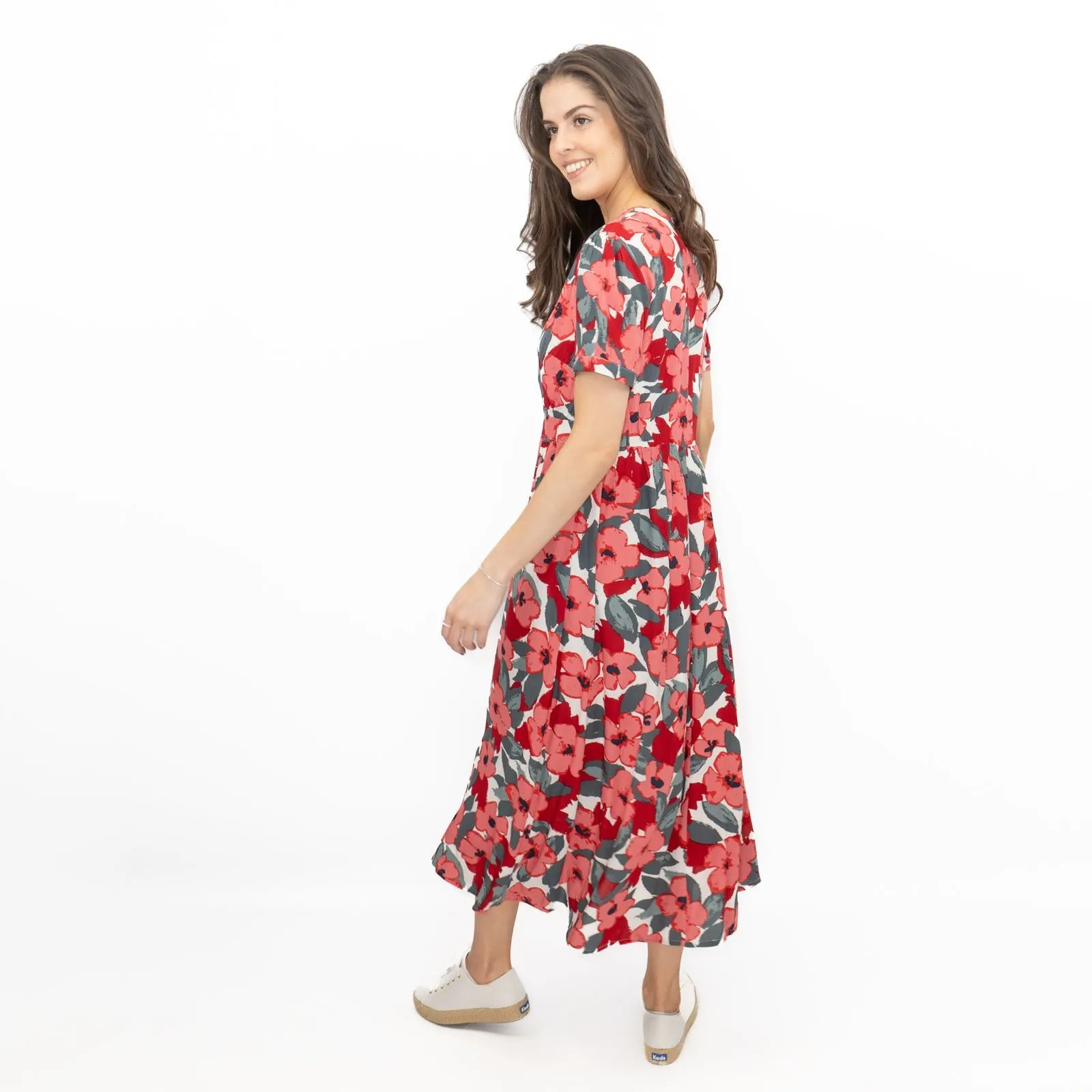 Seasalt Pink Birch Leaf Floral Short Sleeve Midi Dress