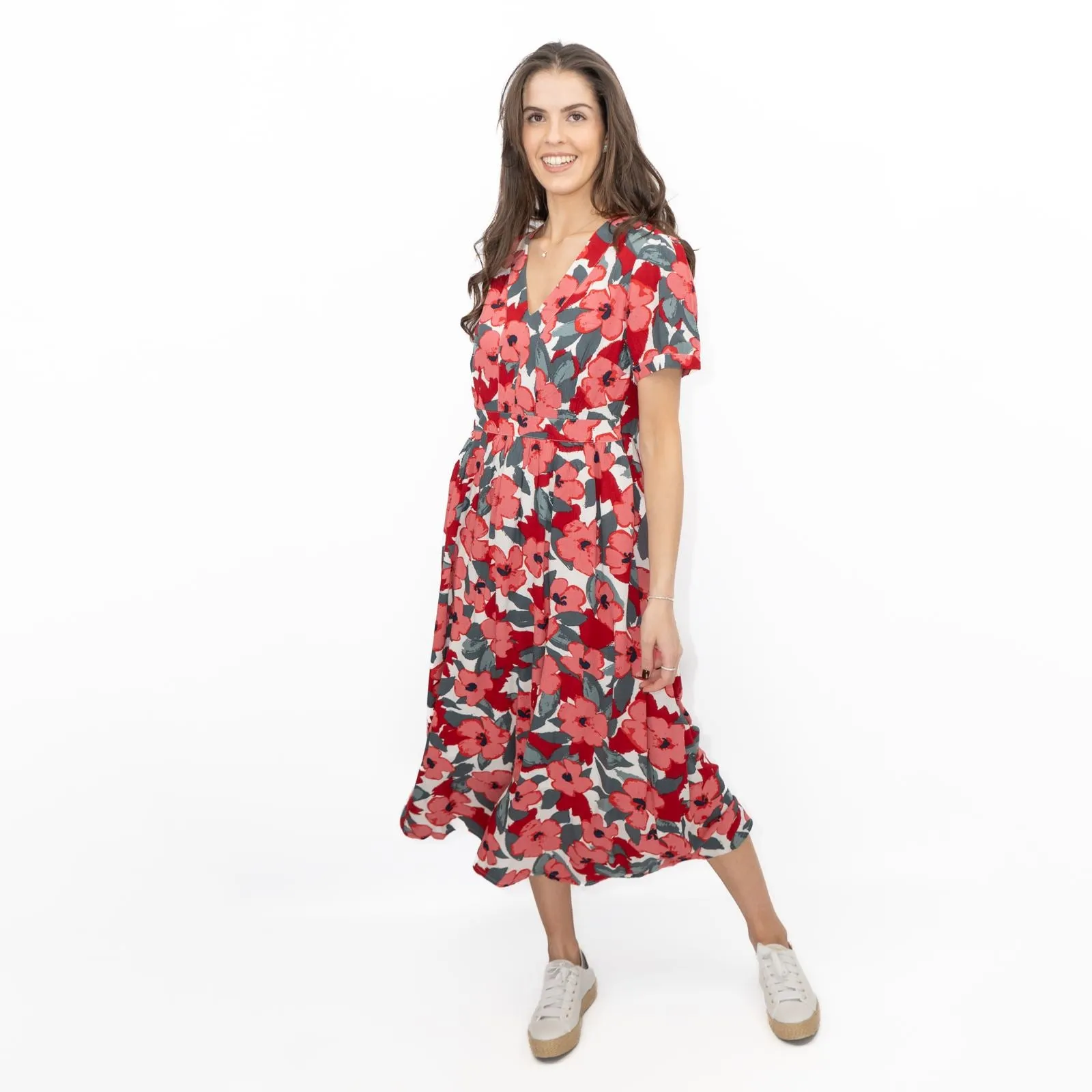 Seasalt Pink Birch Leaf Floral Short Sleeve Midi Dress