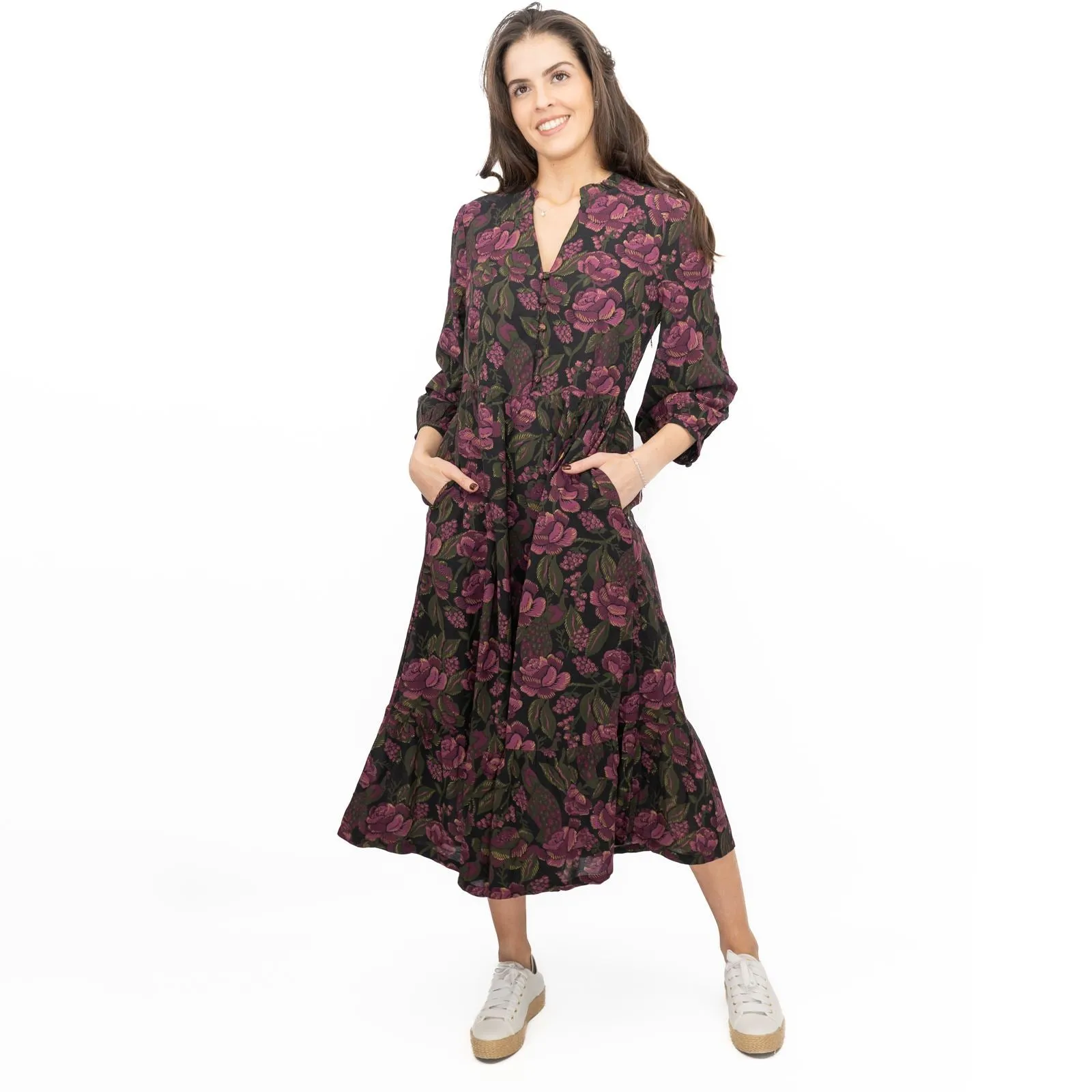 Seasalt Purple Engleheart Dress in Tapestry Bloom Grape Print Midi