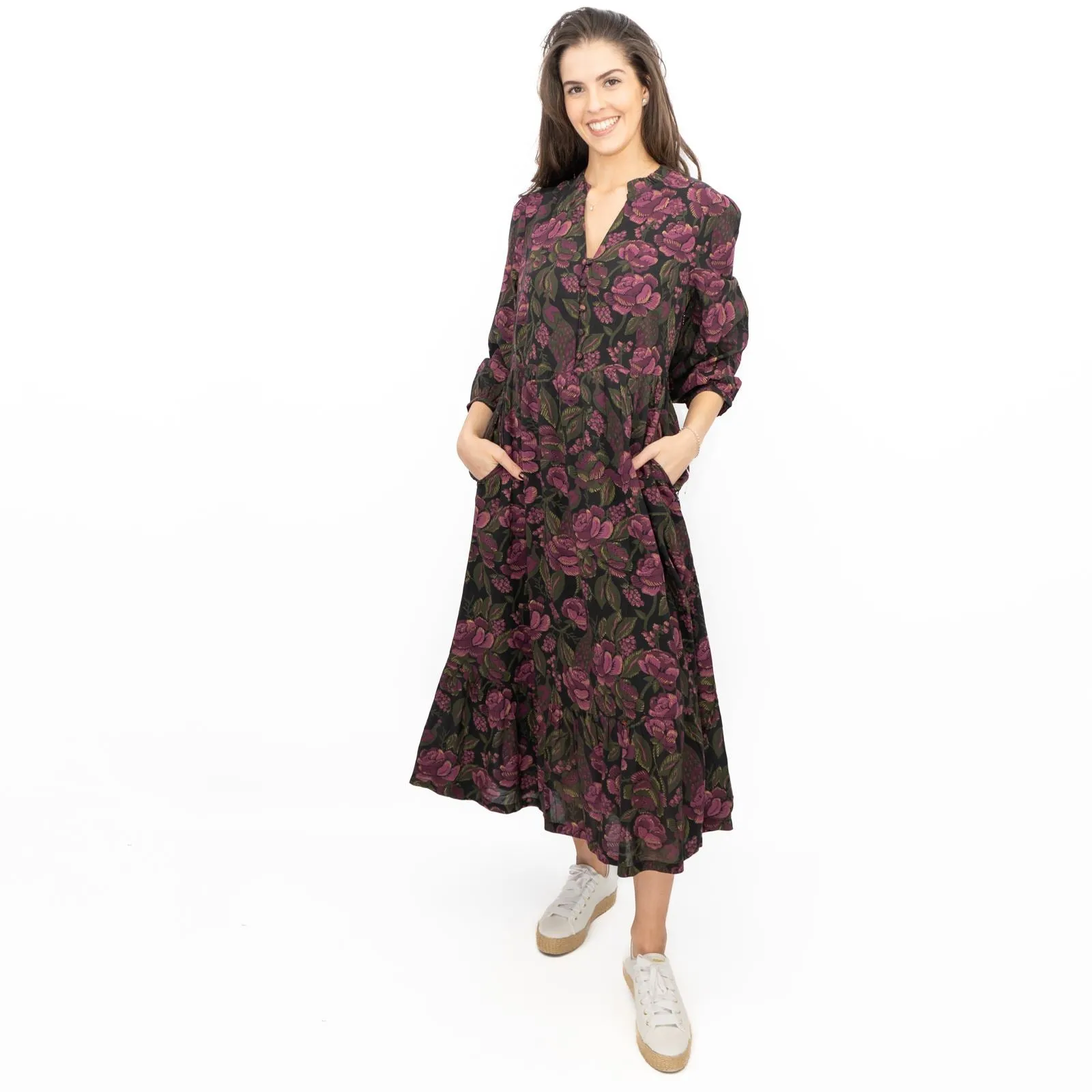 Seasalt Purple Engleheart Dress in Tapestry Bloom Grape Print Midi