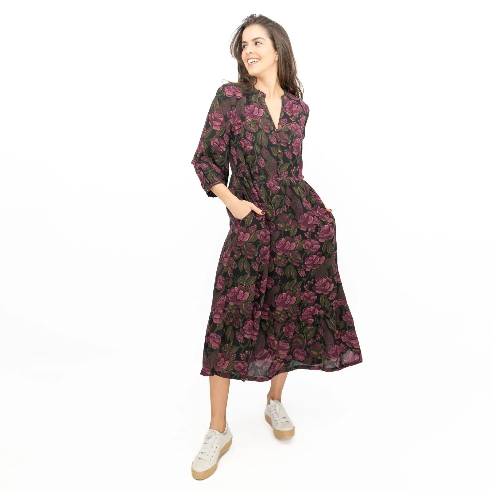 Seasalt Purple Engleheart Dress in Tapestry Bloom Grape Print Midi
