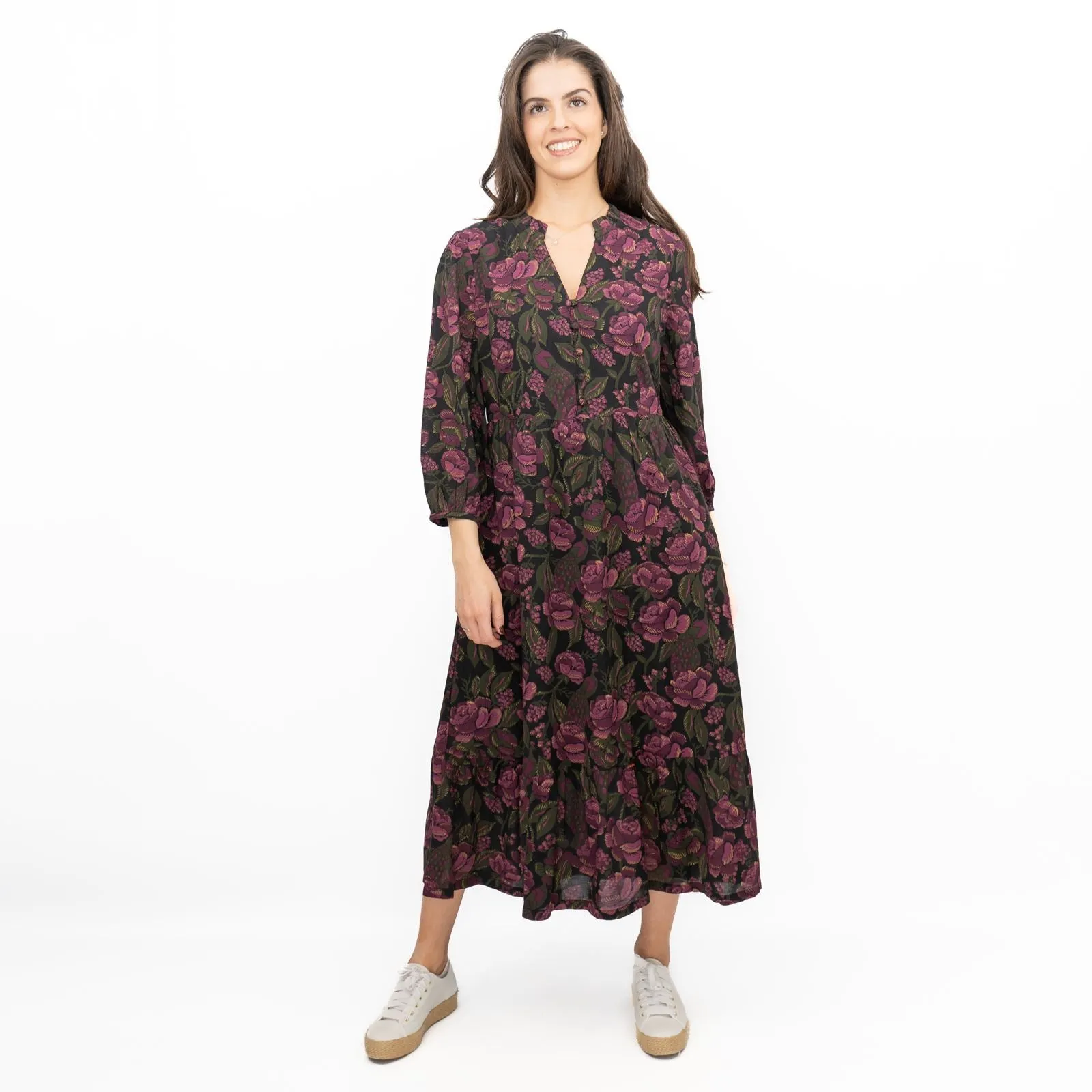 Seasalt Purple Engleheart Dress in Tapestry Bloom Grape Print Midi