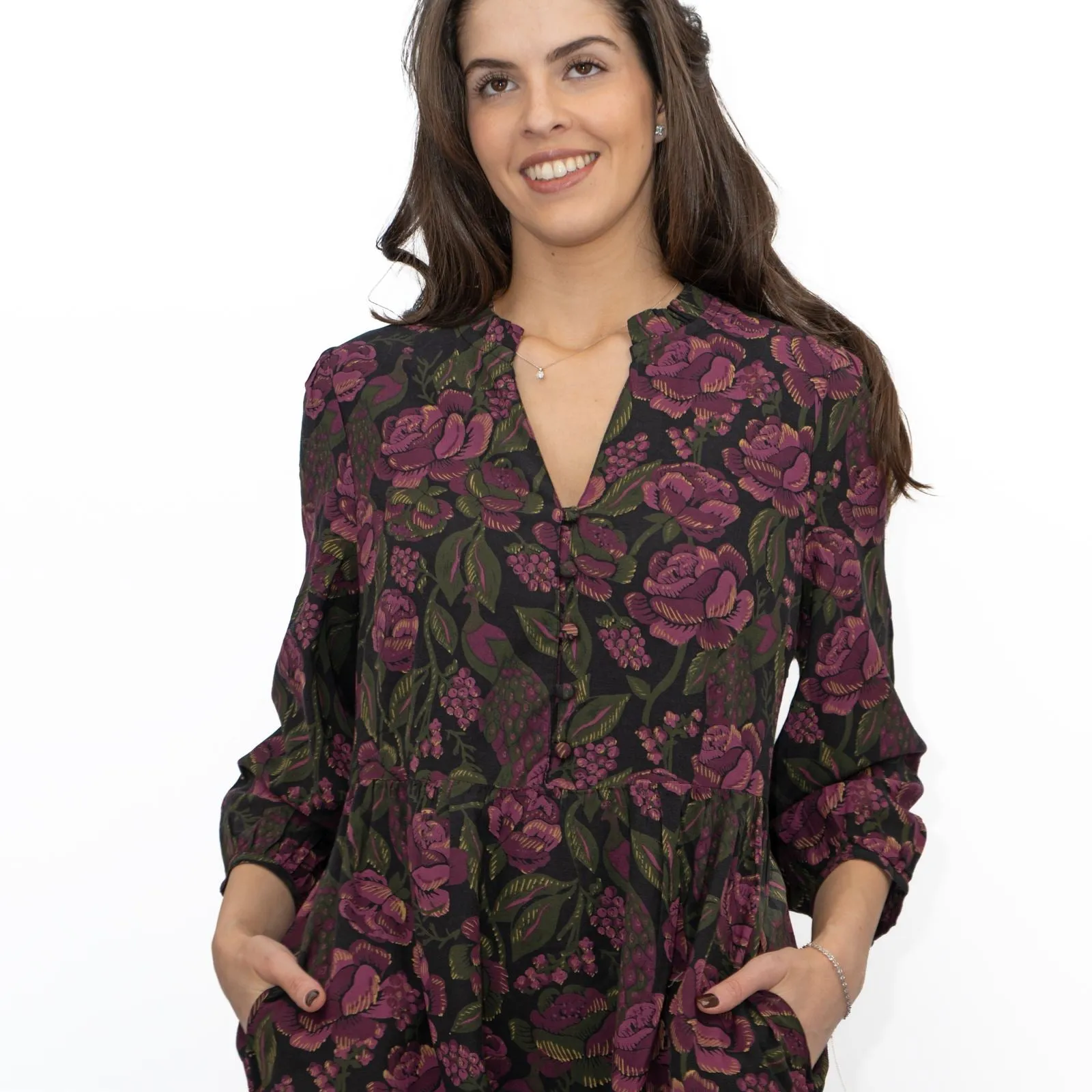 Seasalt Purple Engleheart Dress in Tapestry Bloom Grape Print Midi