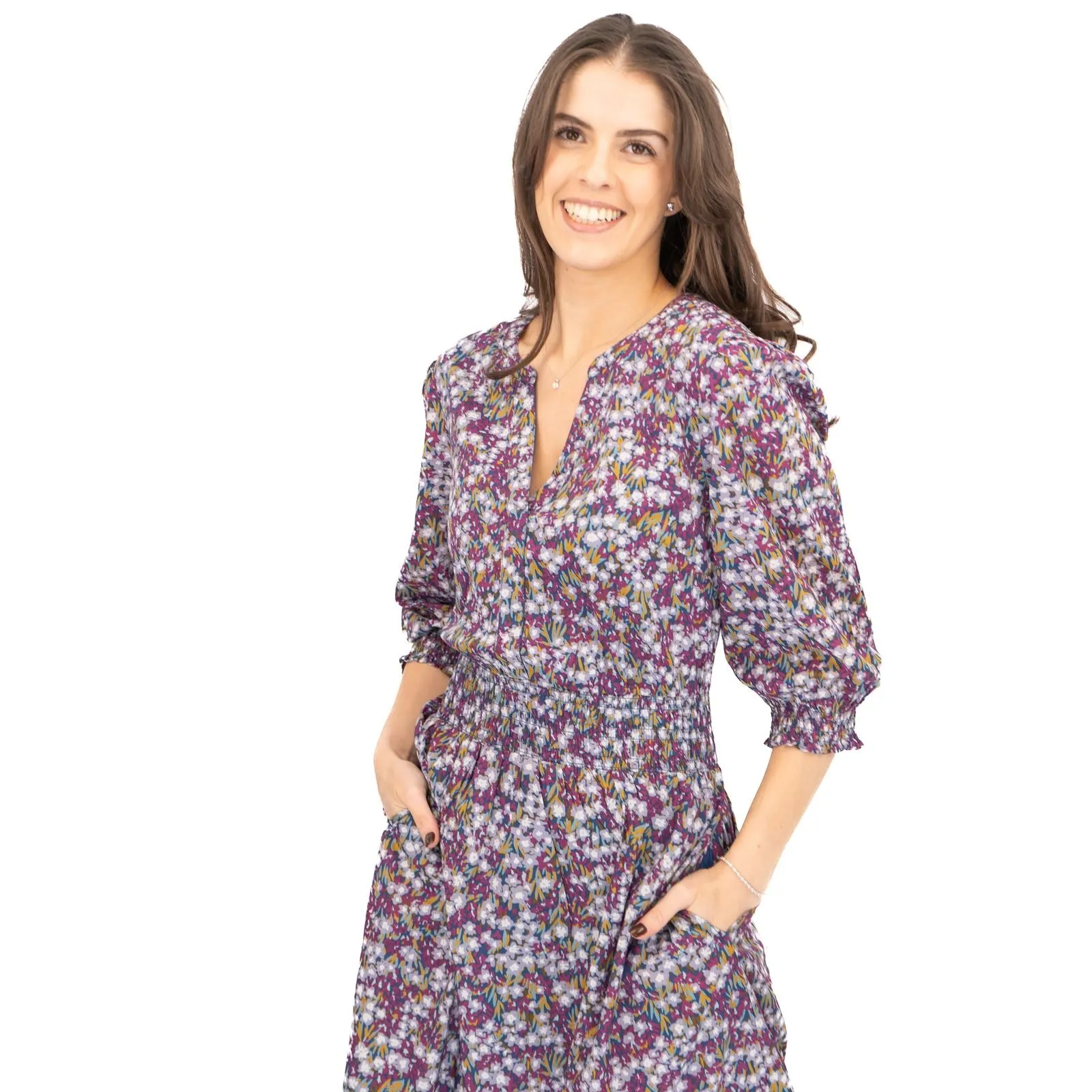 Seasalt Purple Fawn Dress Waisted Midi Organic Cotton