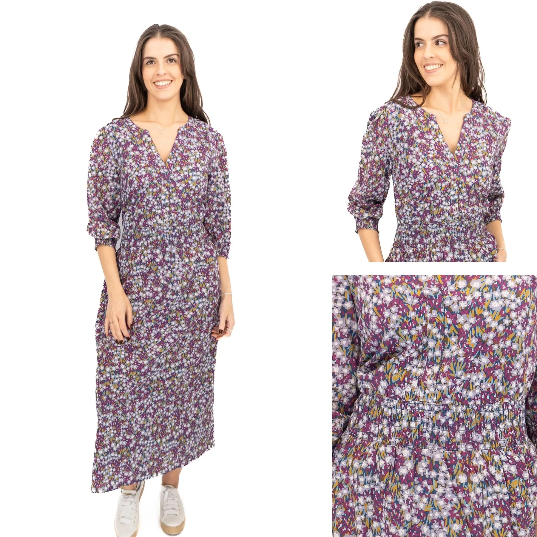 Seasalt Purple Fawn Dress Waisted Midi Organic Cotton