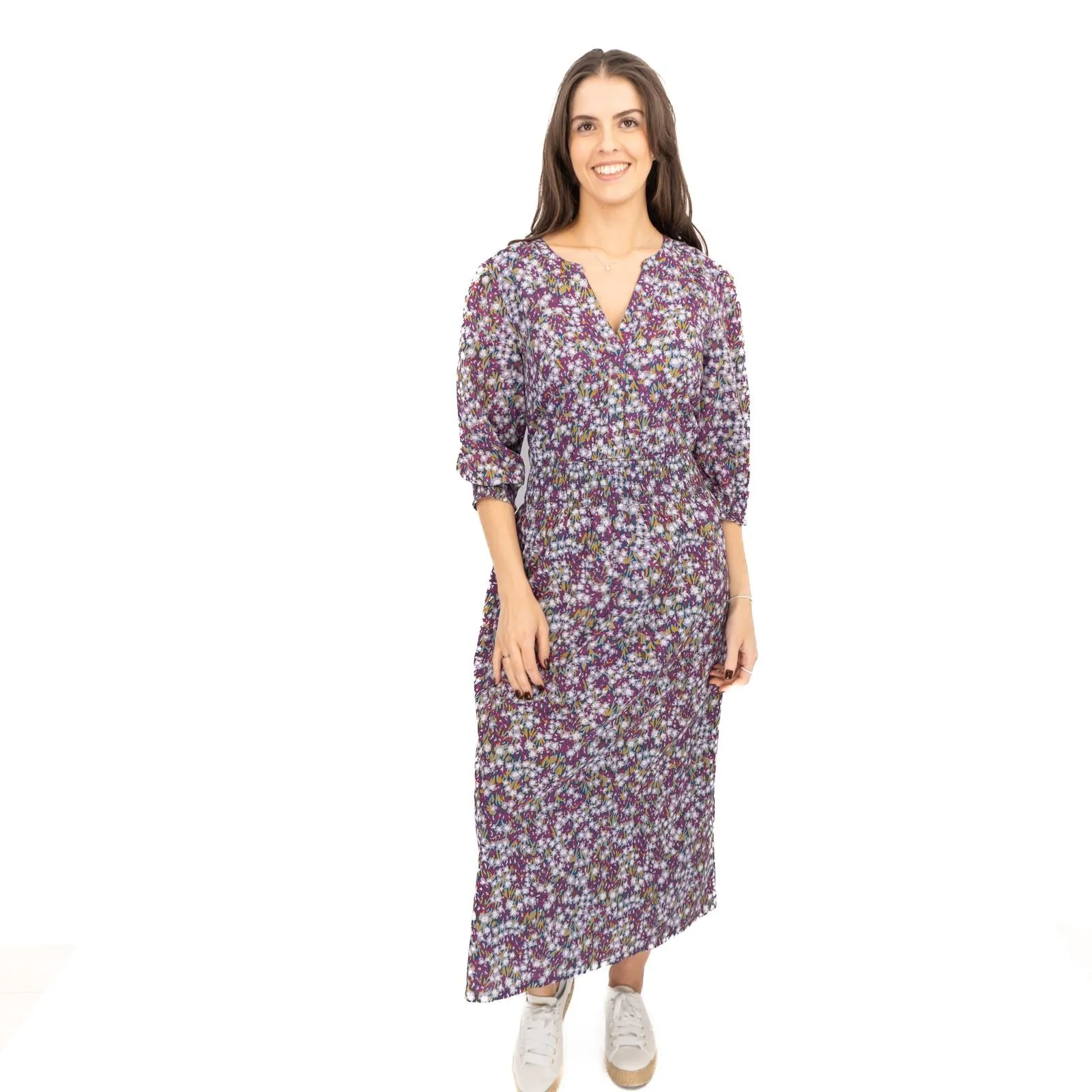 Seasalt Purple Fawn Dress Waisted Midi Organic Cotton