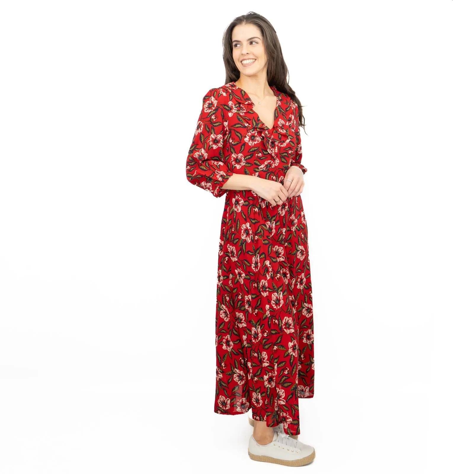 Seasalt Red Furled Flower Dress in Mary Rose Flo Print