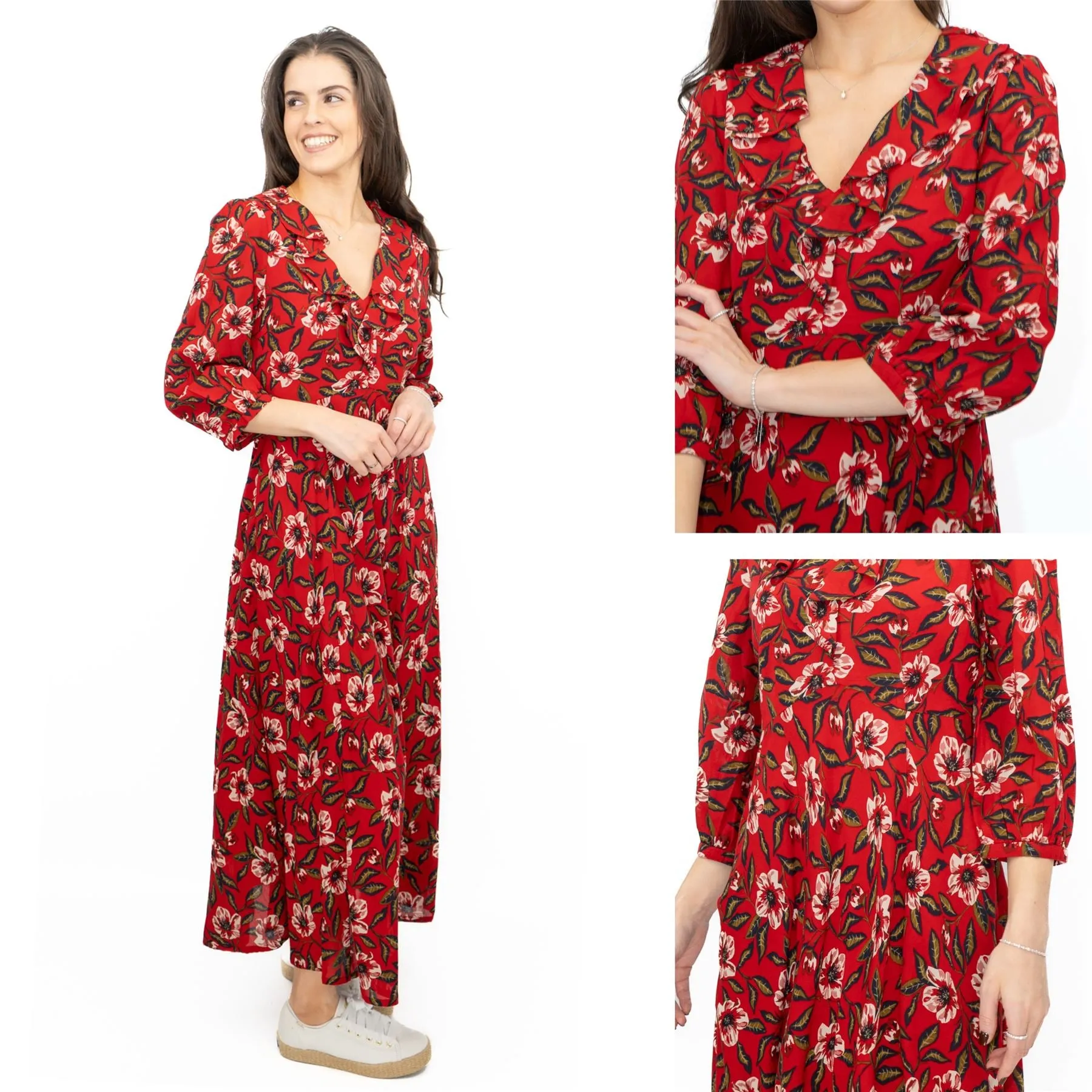 Seasalt Red Furled Flower Dress in Mary Rose Flo Print