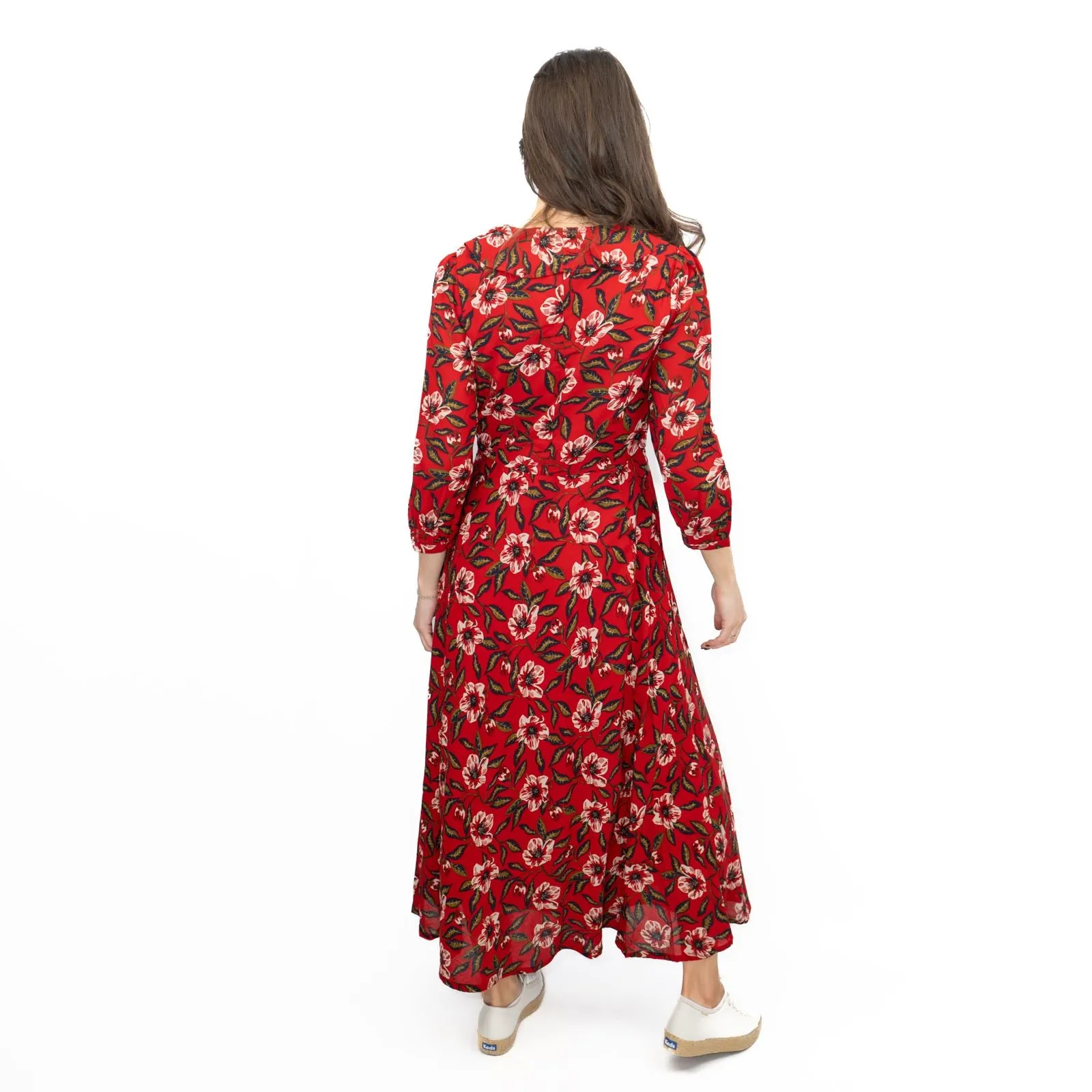 Seasalt Red Furled Flower Dress in Mary Rose Flo Print