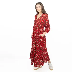 Seasalt Red Furled Flower Dress in Mary Rose Flo Print