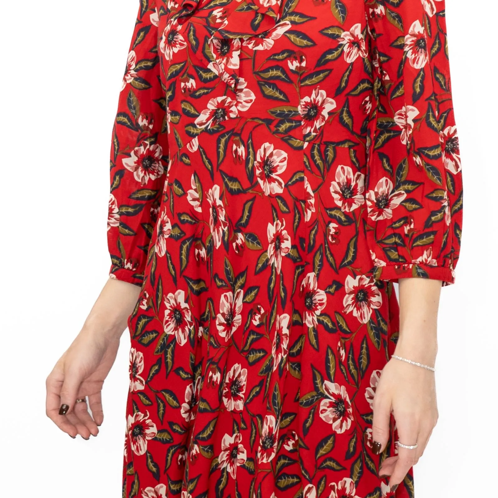 Seasalt Red Furled Flower Dress in Mary Rose Flo Print