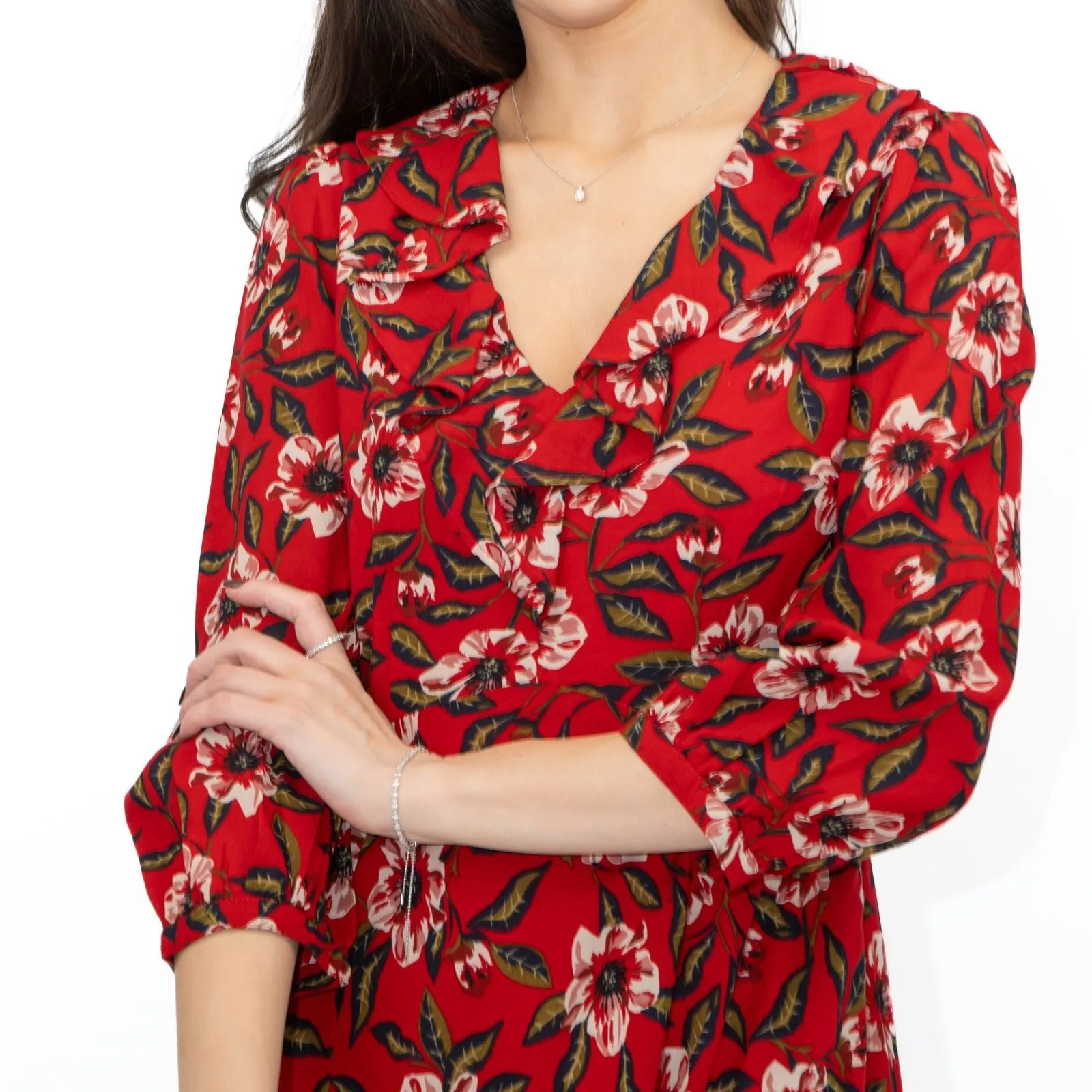 Seasalt Red Furled Flower Dress in Mary Rose Flo Print