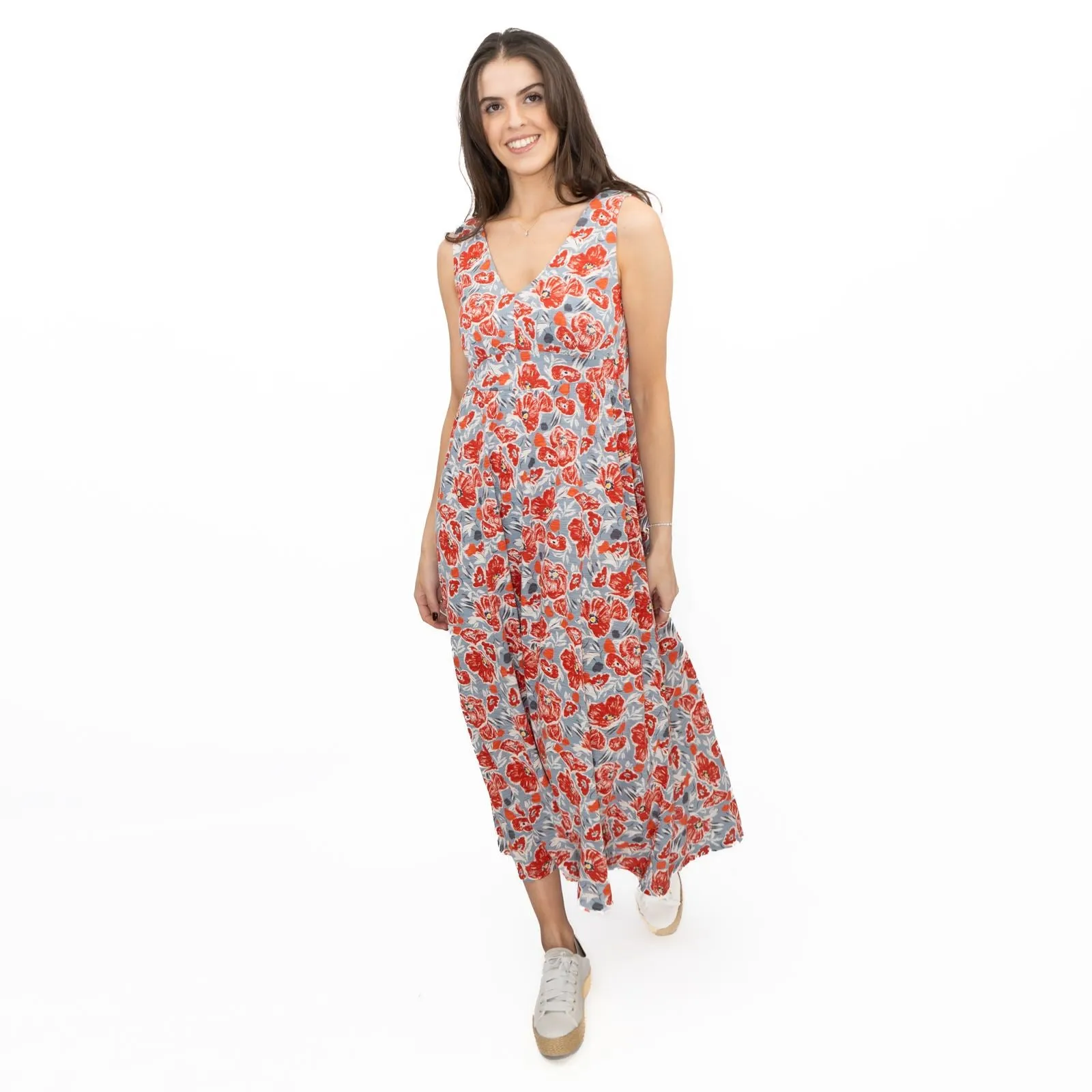 Seasalt Red Grey Polmanter Floral Sleeveless Maxi Dress