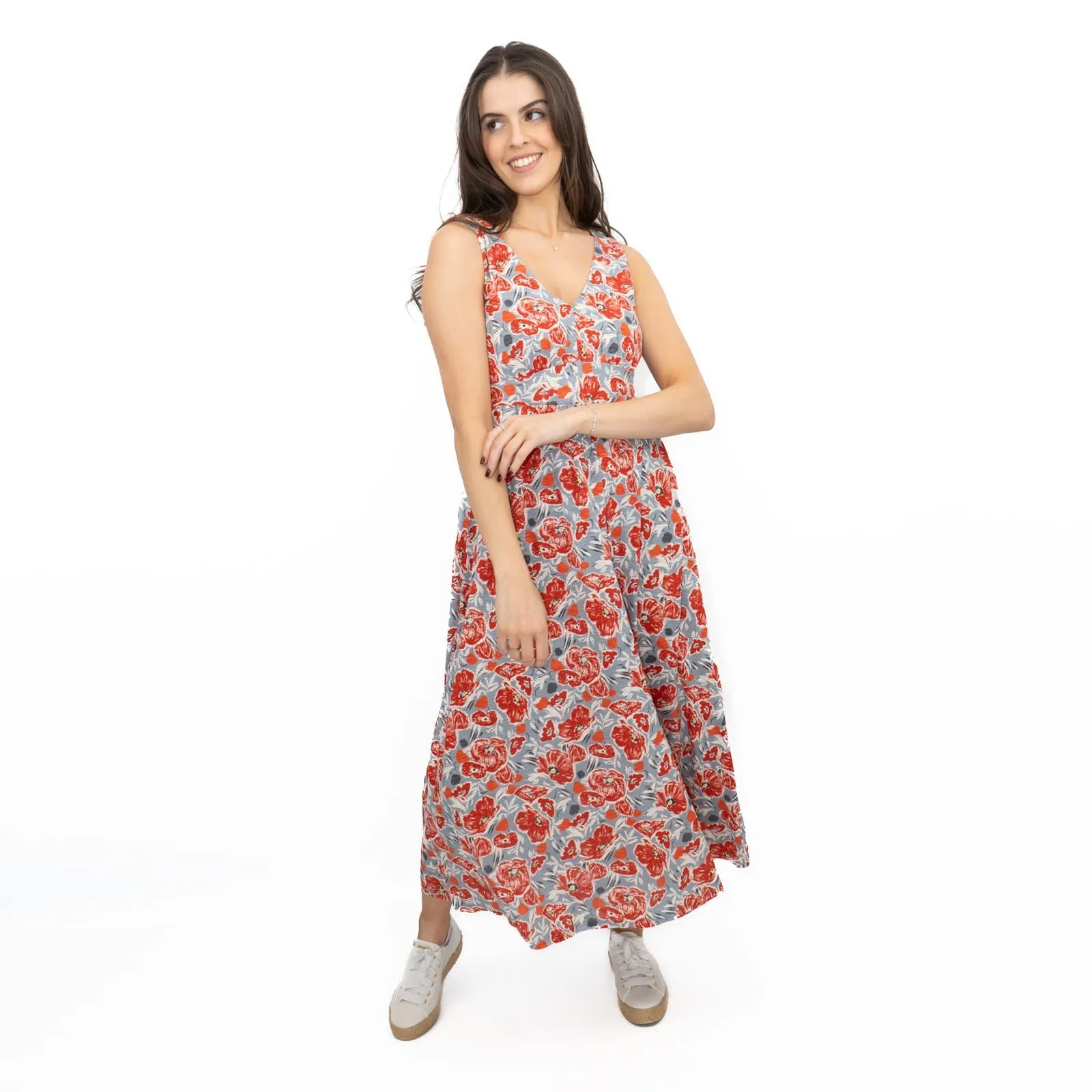 Seasalt Red Grey Polmanter Floral Sleeveless Maxi Dress