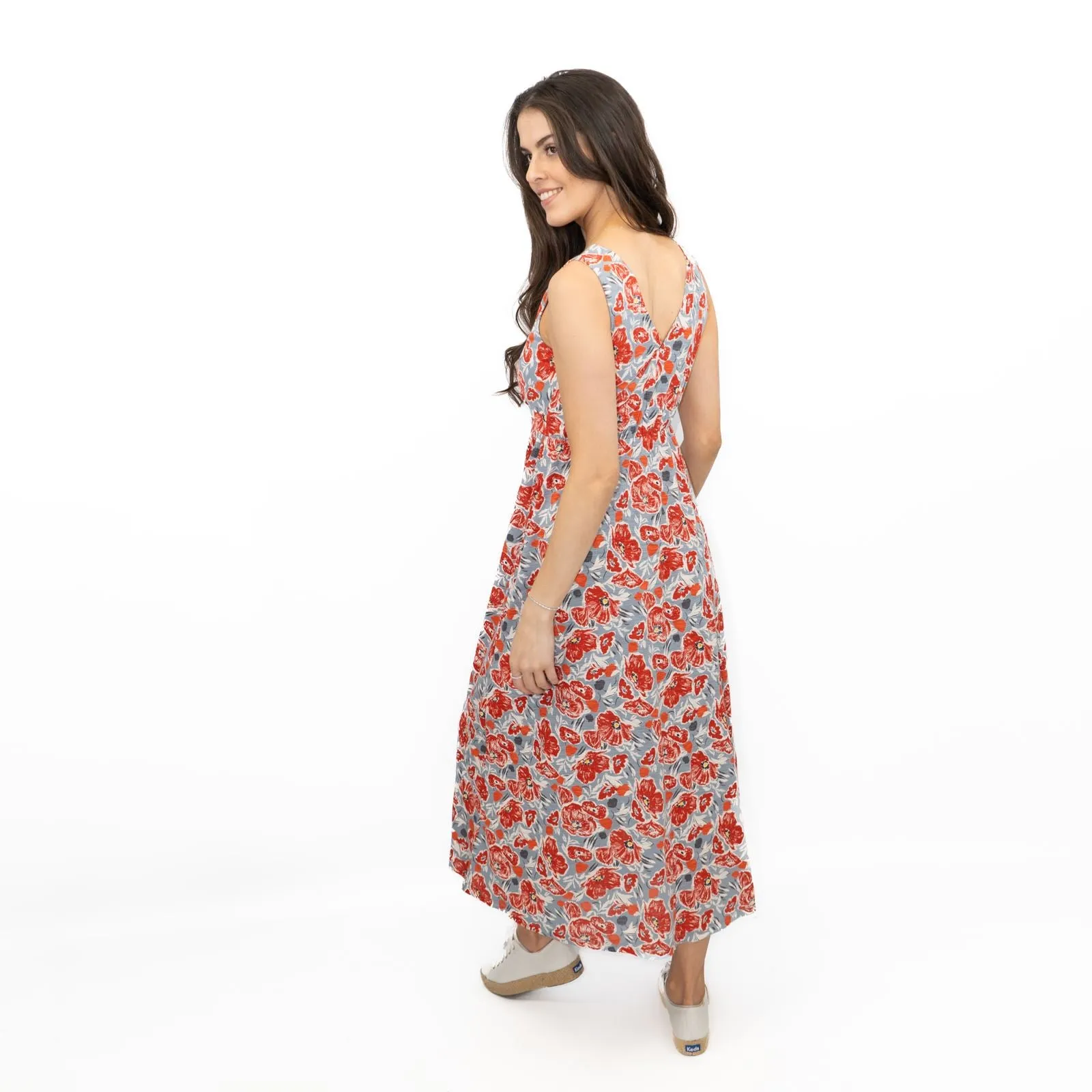 Seasalt Red Grey Polmanter Floral Sleeveless Maxi Dress