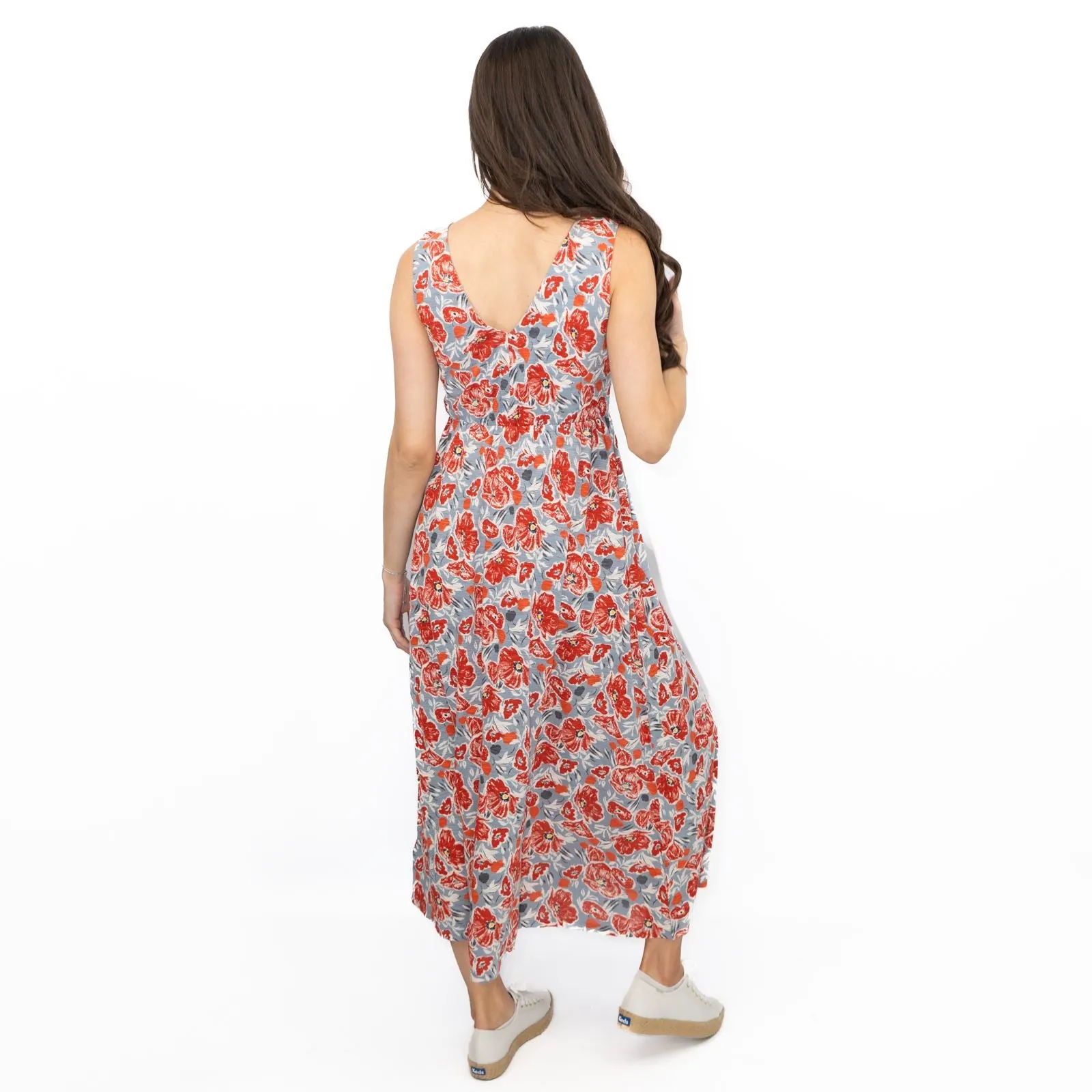 Seasalt Red Grey Polmanter Floral Sleeveless Maxi Dress