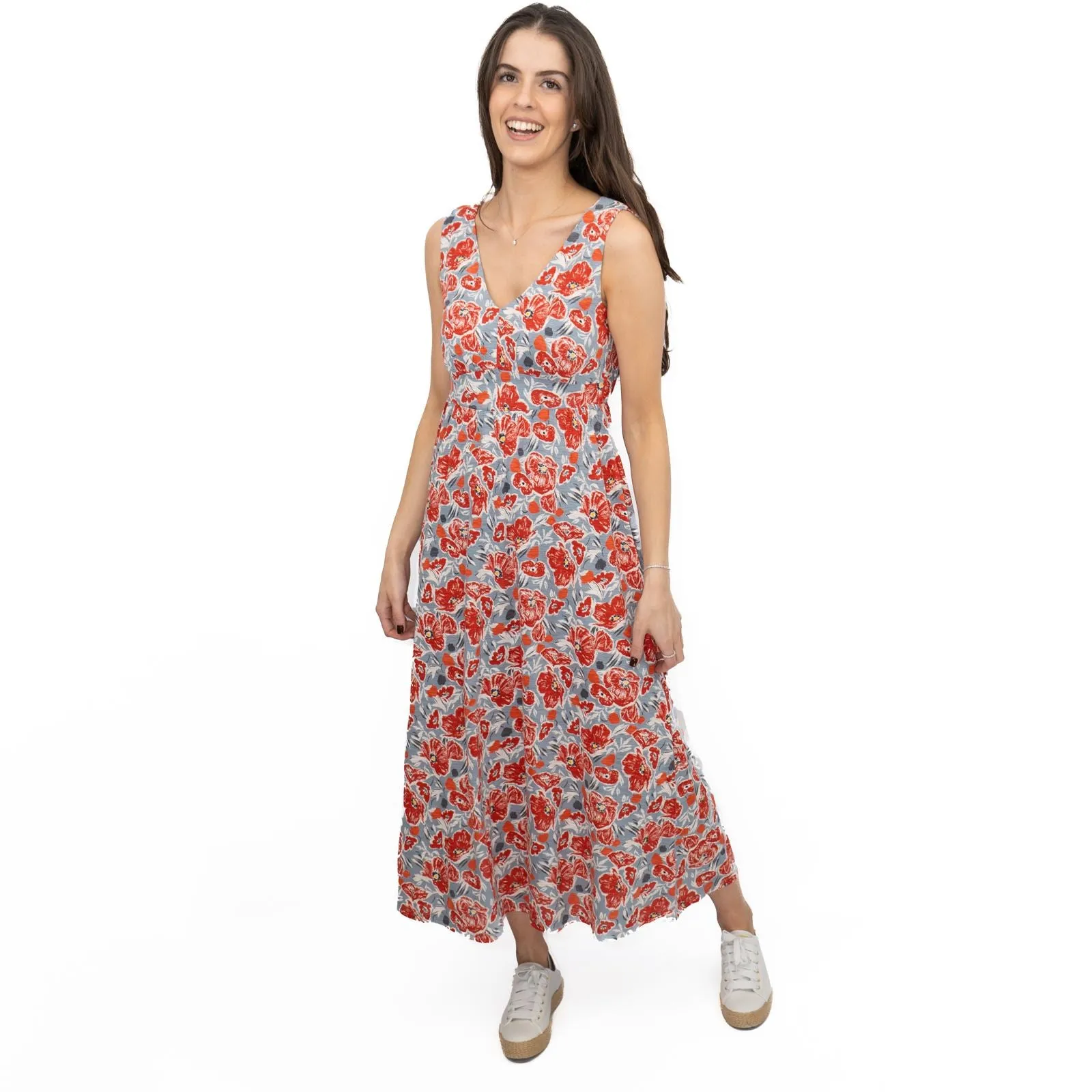 Seasalt Red Grey Polmanter Floral Sleeveless Maxi Dress