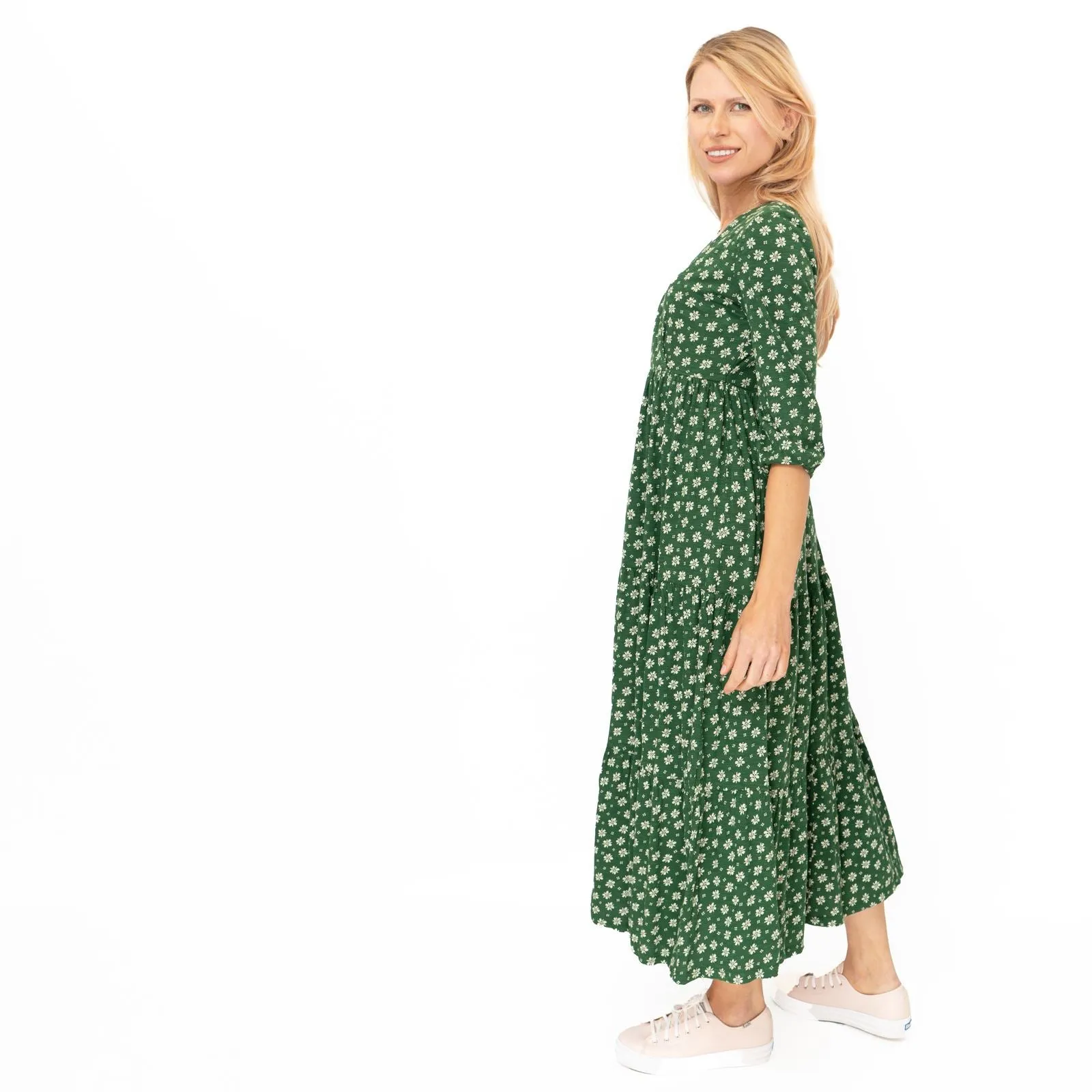 Seasalt Sky Branch Green Floral Jersey Midi Dress