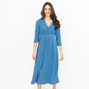 Seasalt Solid Blue Chacewater Cross Wrap Jersey Midi Dress