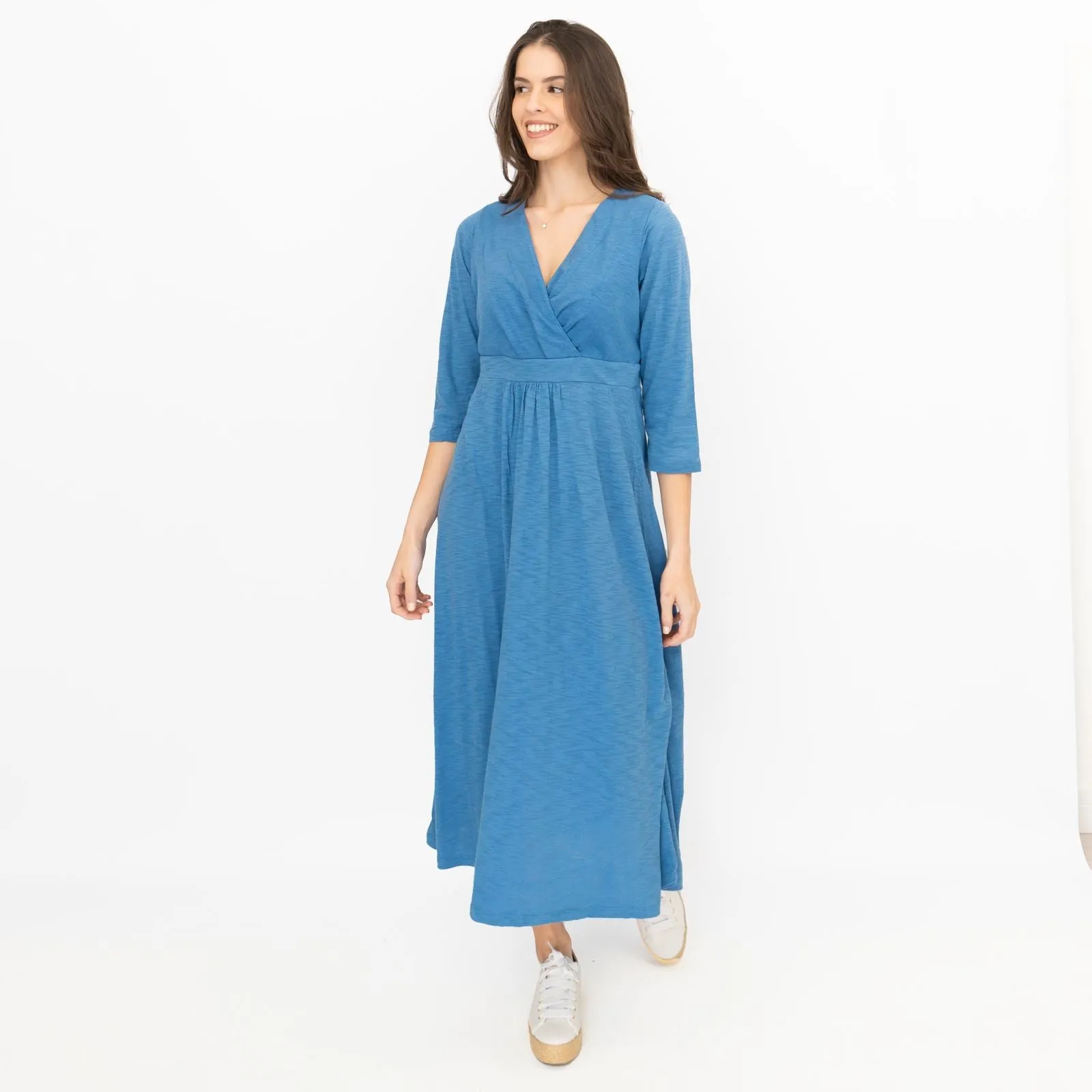 Seasalt Solid Blue Chacewater Cross Wrap Jersey Midi Dress