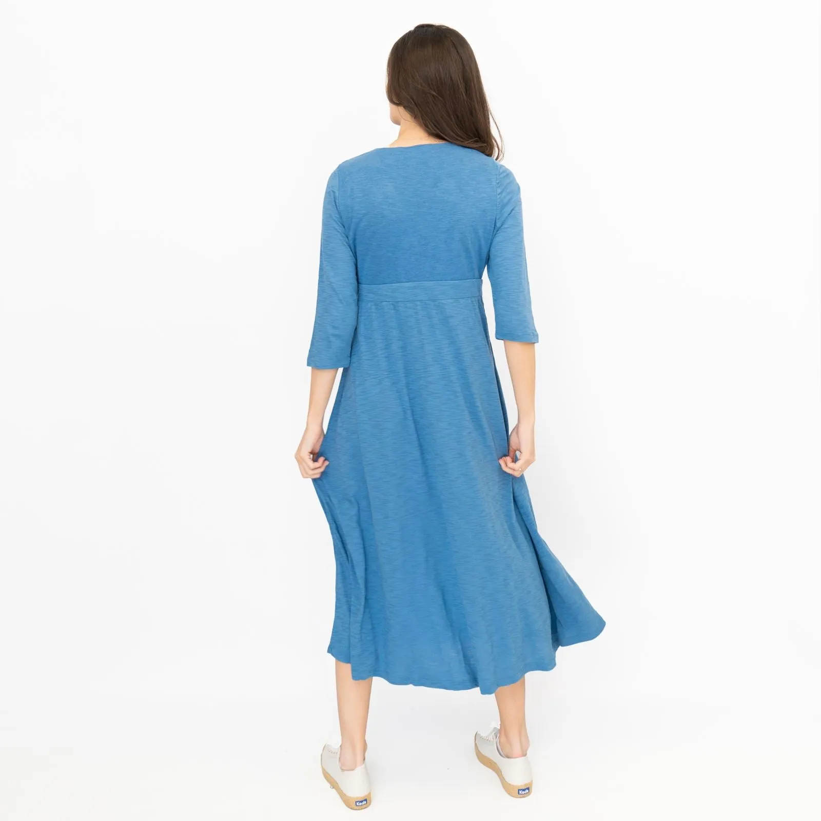 Seasalt Solid Blue Chacewater Cross Wrap Jersey Midi Dress