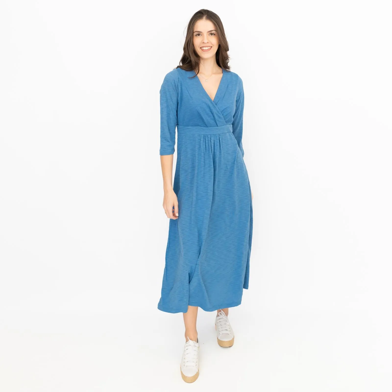 Seasalt Solid Blue Chacewater Cross Wrap Jersey Midi Dress