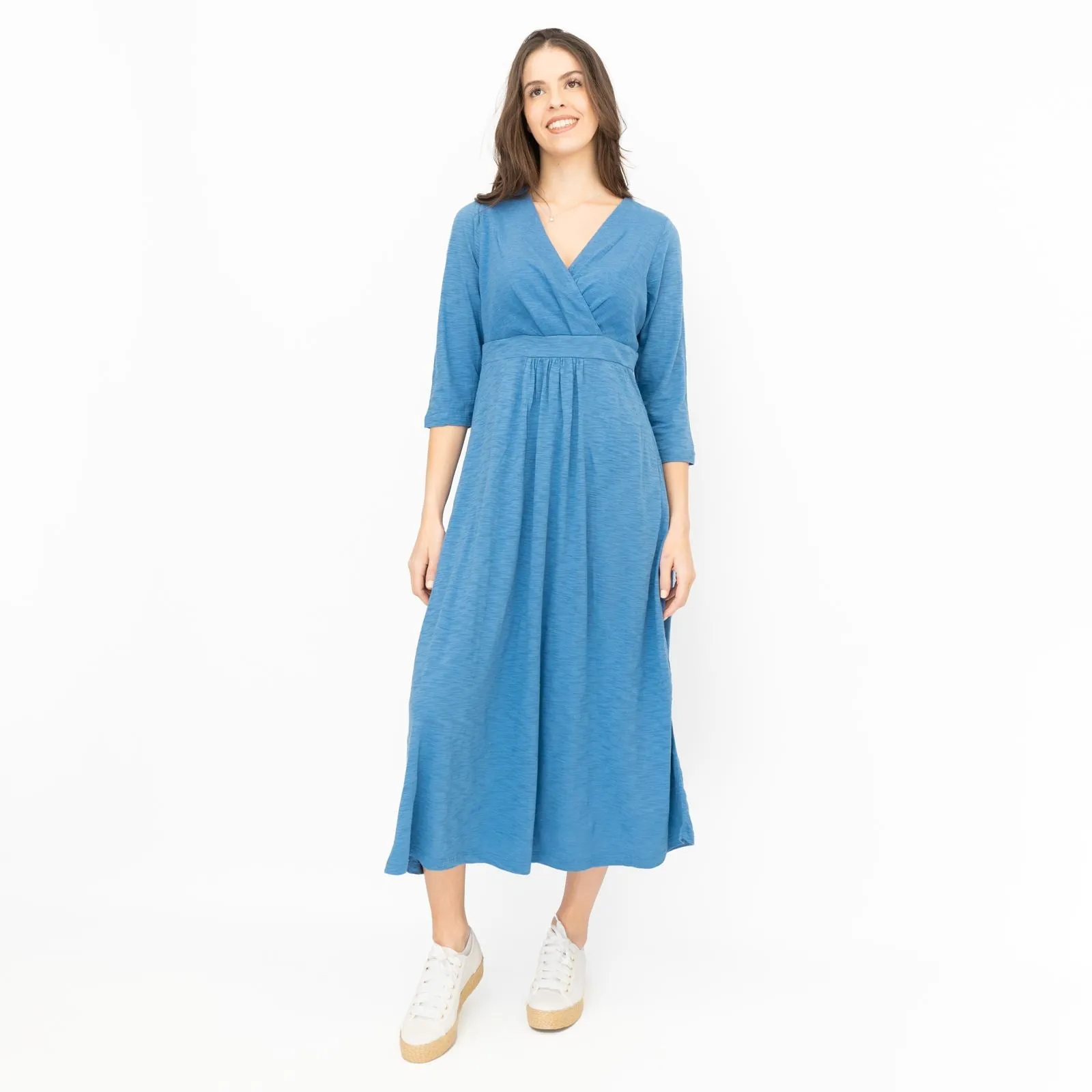 Seasalt Solid Blue Chacewater Cross Wrap Jersey Midi Dress