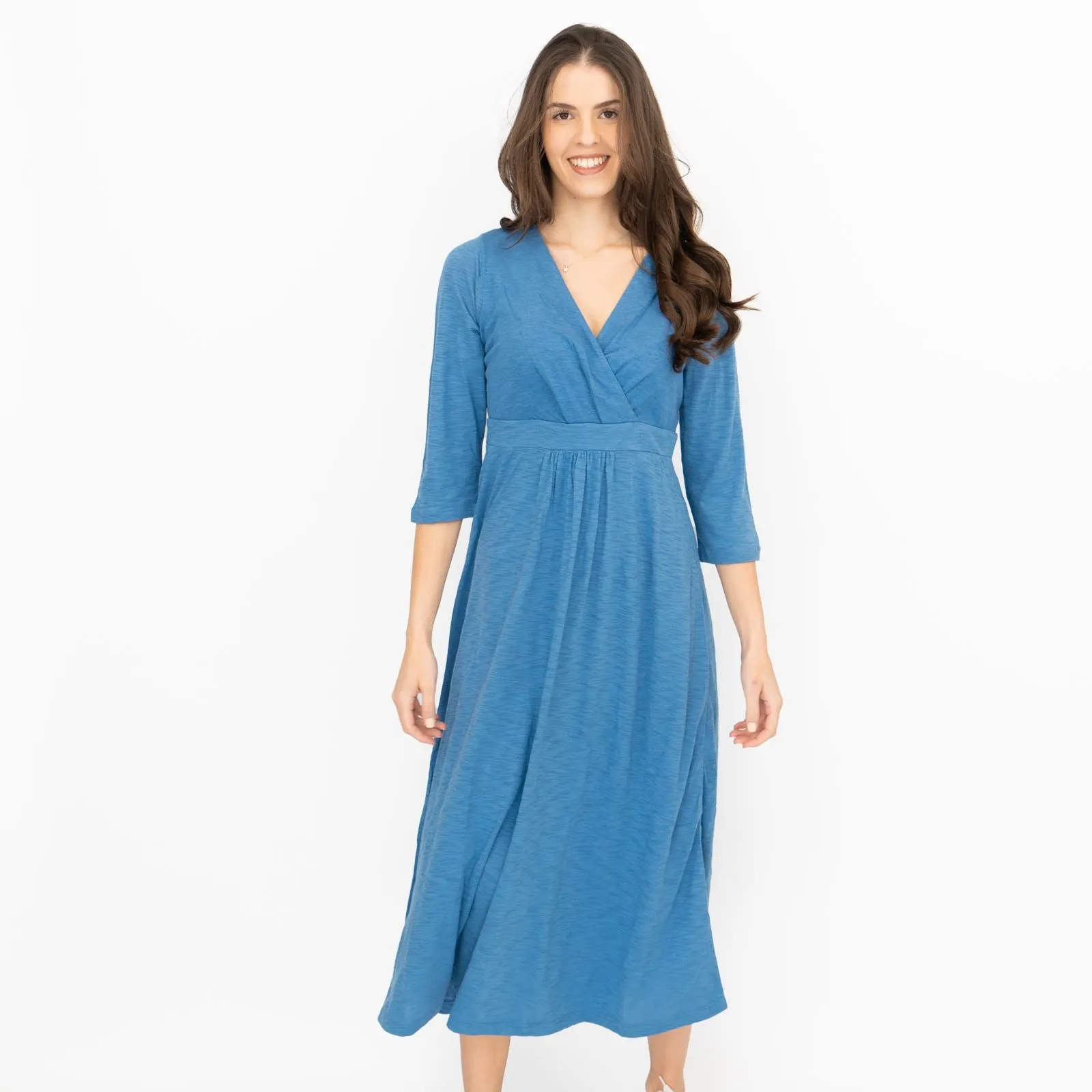 Seasalt Solid Blue Chacewater Cross Wrap Jersey Midi Dress