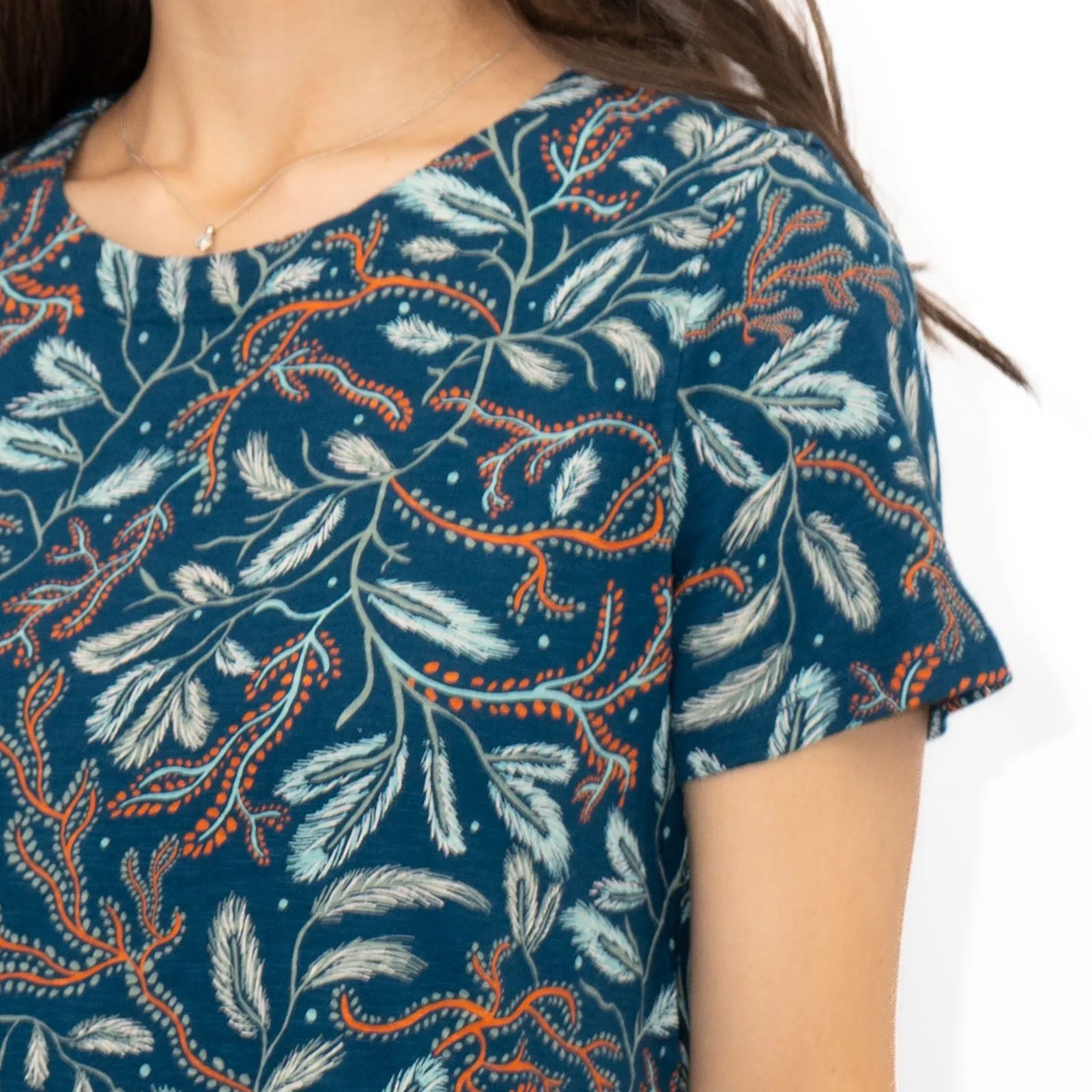 Seasalt Teal Green Line Strokes Floral Short Sleeve Midi Dress