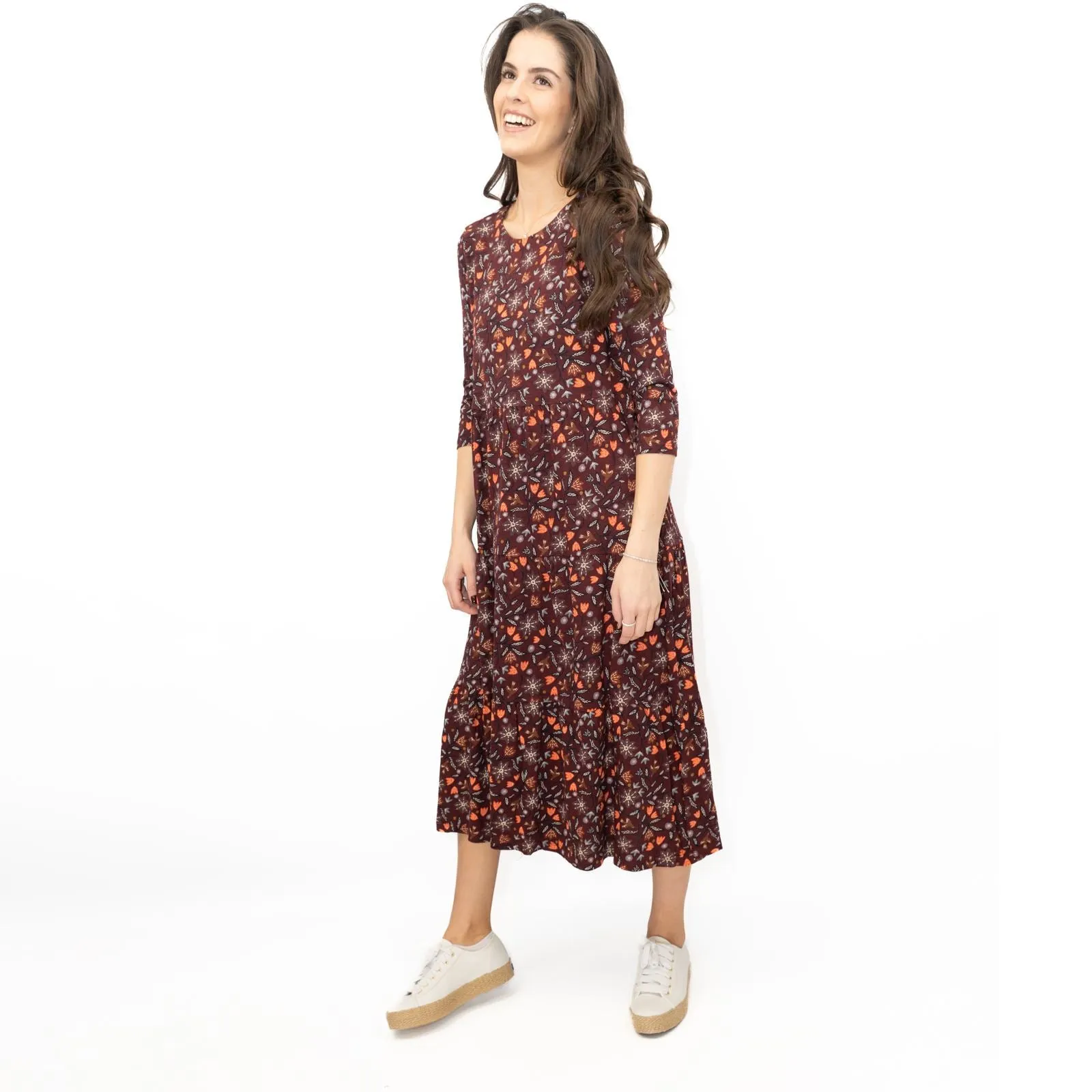 Seasalt Tiered Line Strokes Dress in Breon Pink