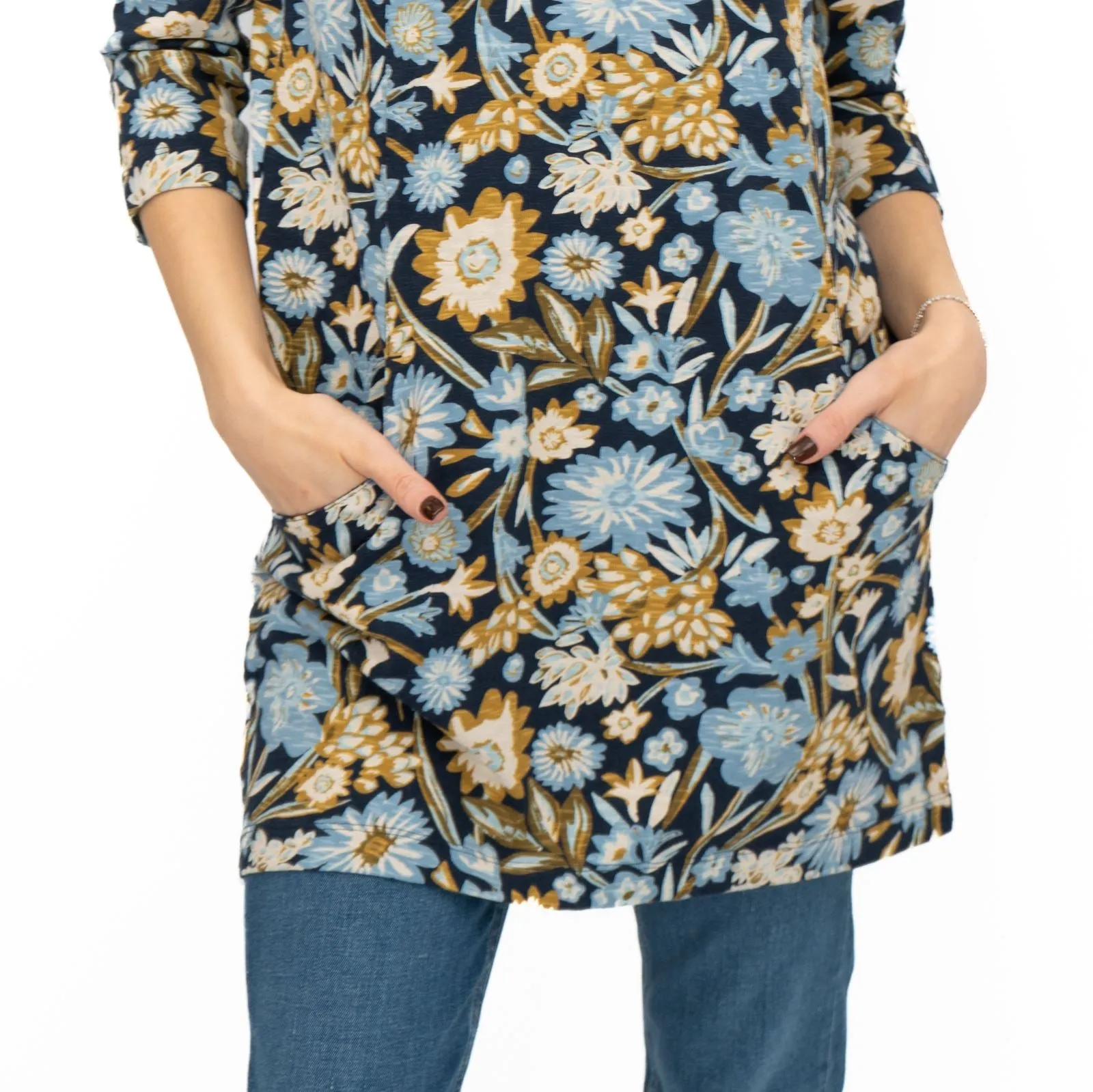 Seasalt Tunic Navy Shore Foraging Longline Top Cotton 3/4 Sleeve