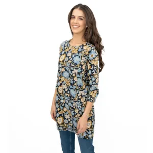 Seasalt Tunic Navy Shore Foraging Longline Top Cotton 3/4 Sleeve