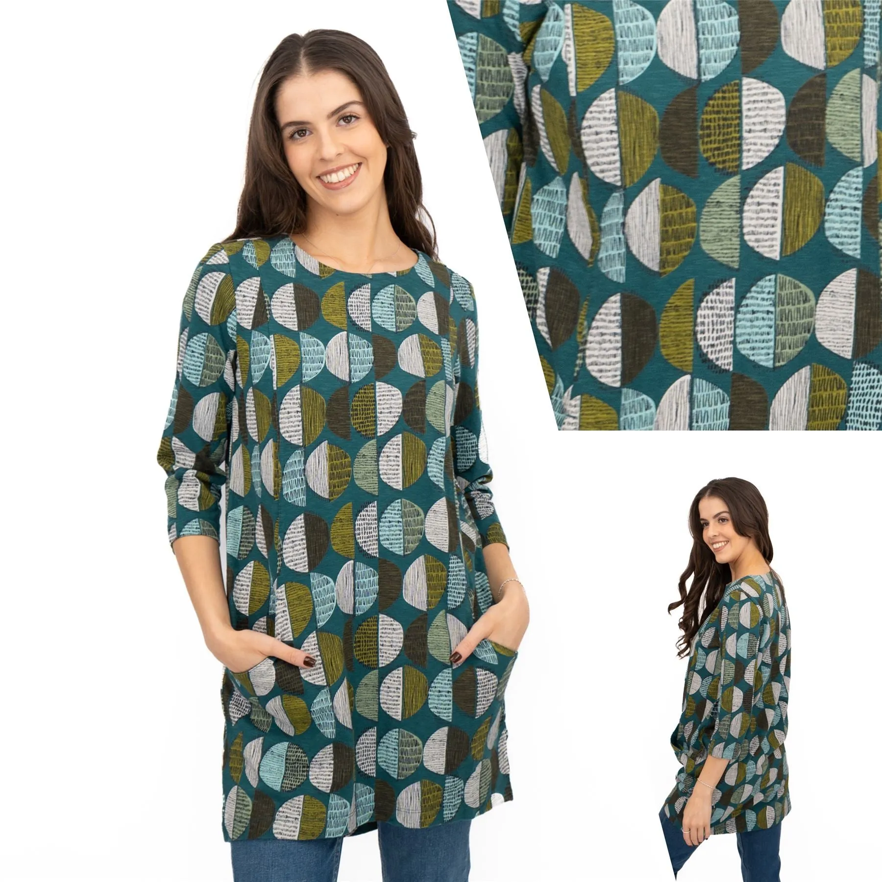 Seasalt Tunic Shore Foraging Longline Top Cotton 3/4 Sleeve