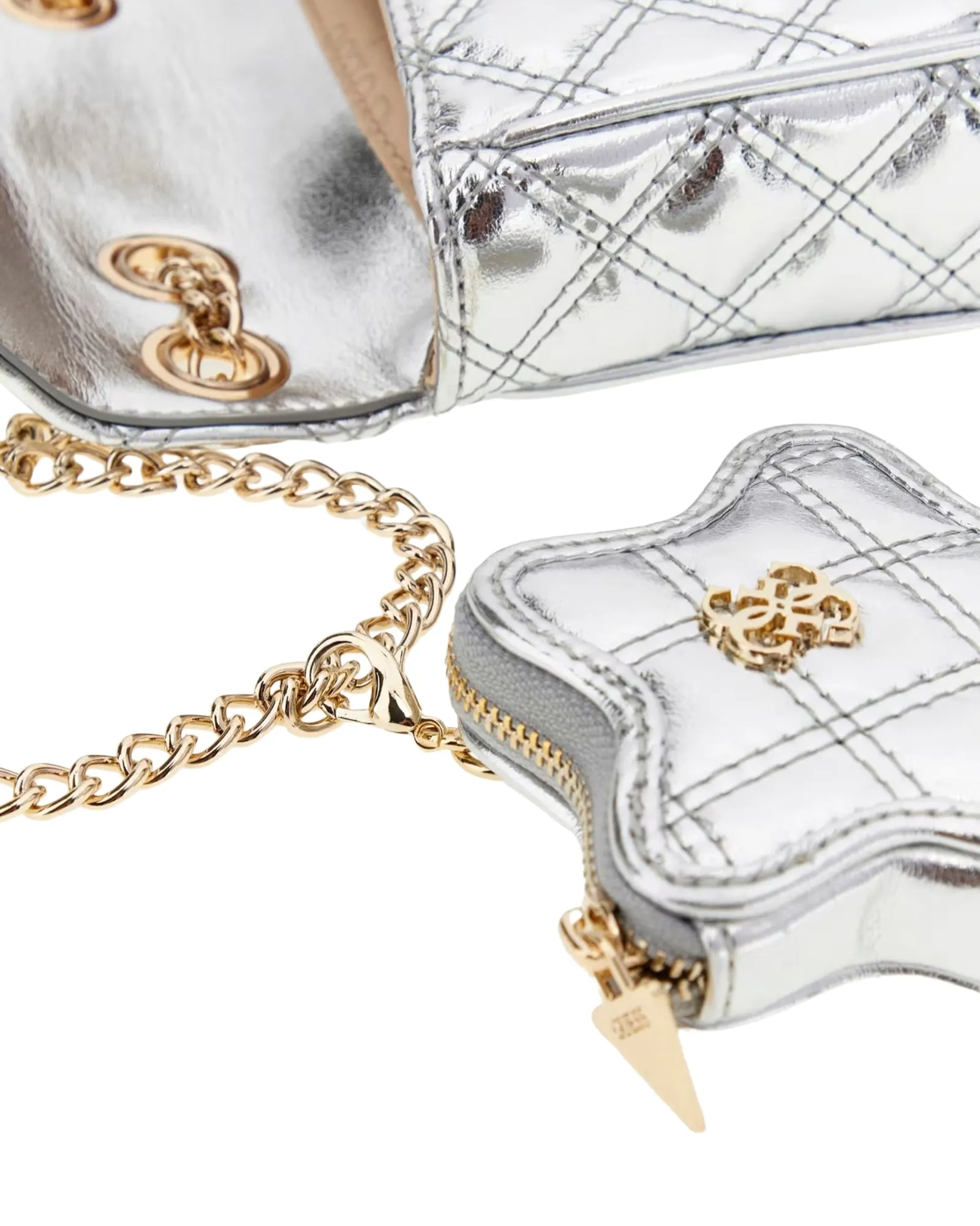 Silver Mini Quilt Convertible Bag Guess