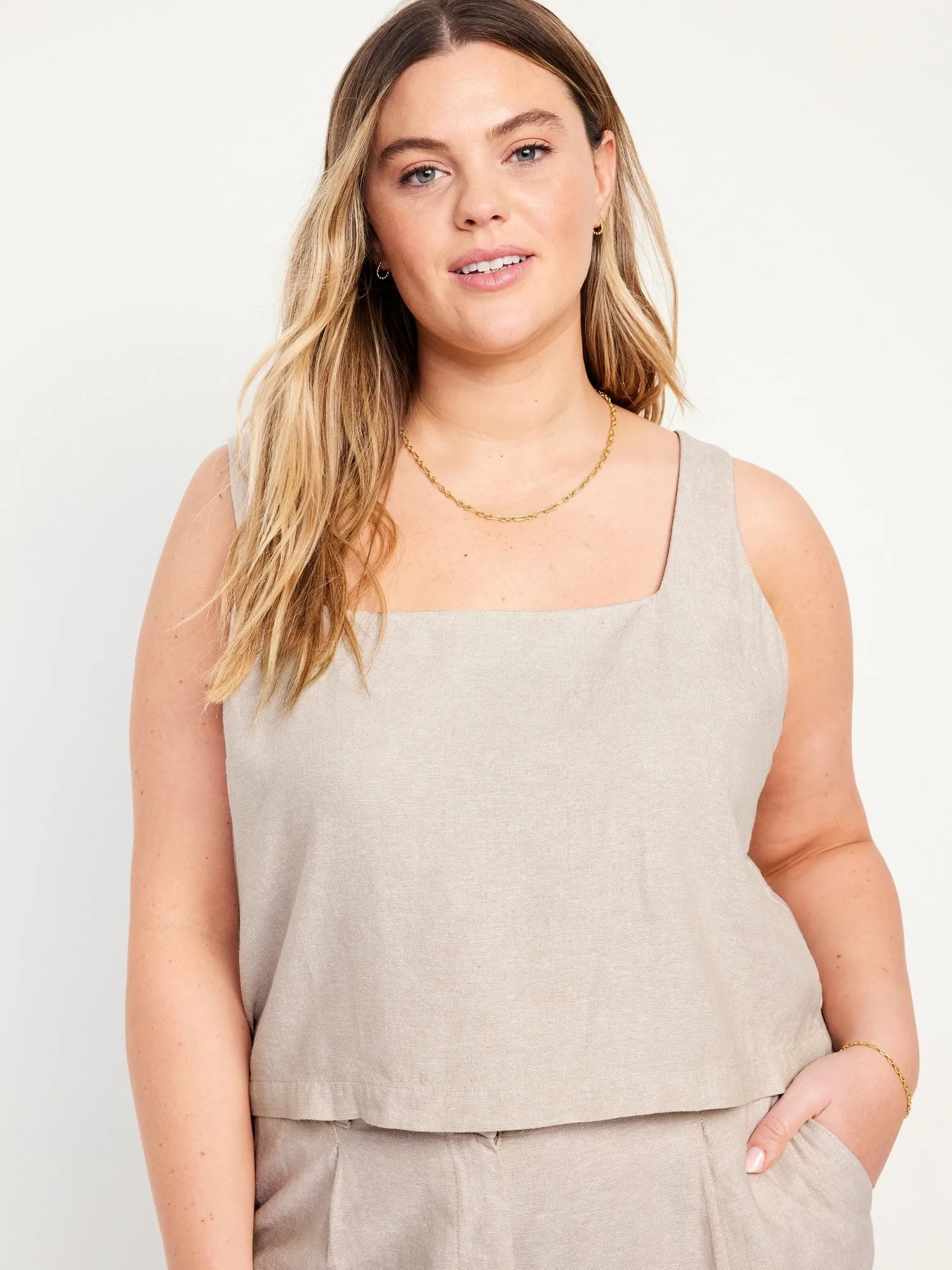 Sleeveless Linen-Blend Cropped Top for Women