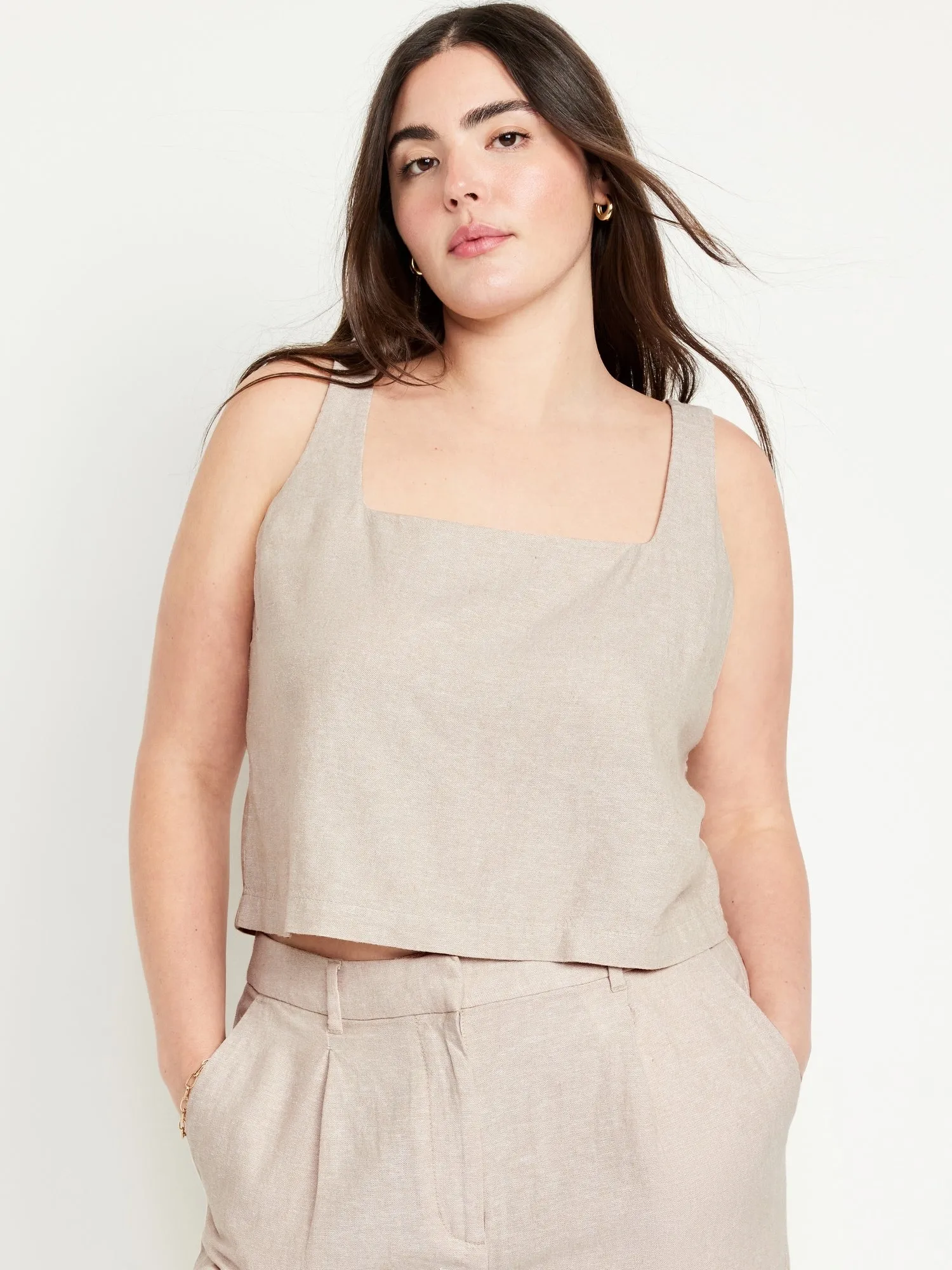 Sleeveless Linen-Blend Cropped Top for Women