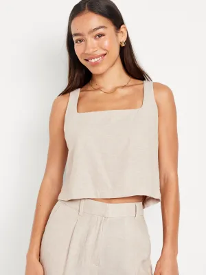 Sleeveless Linen-Blend Cropped Top for Women