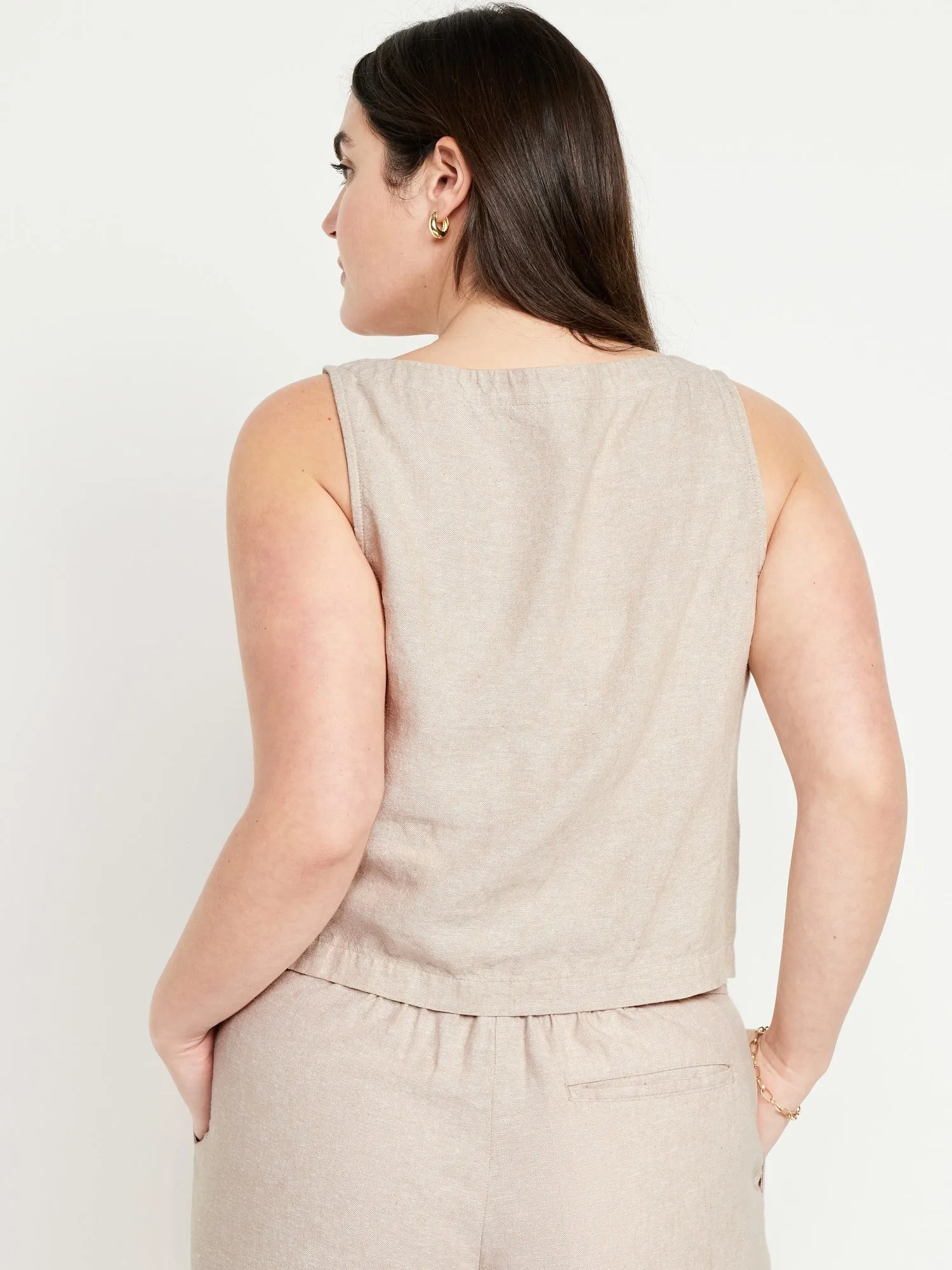 Sleeveless Linen-Blend Cropped Top for Women