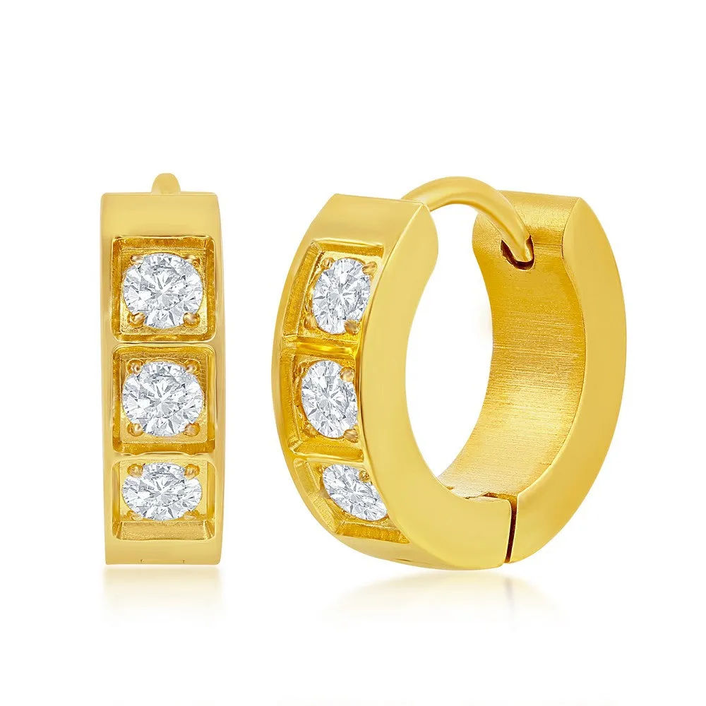 Stainless Steel 13mm Huggie Hoop CZ Earrings