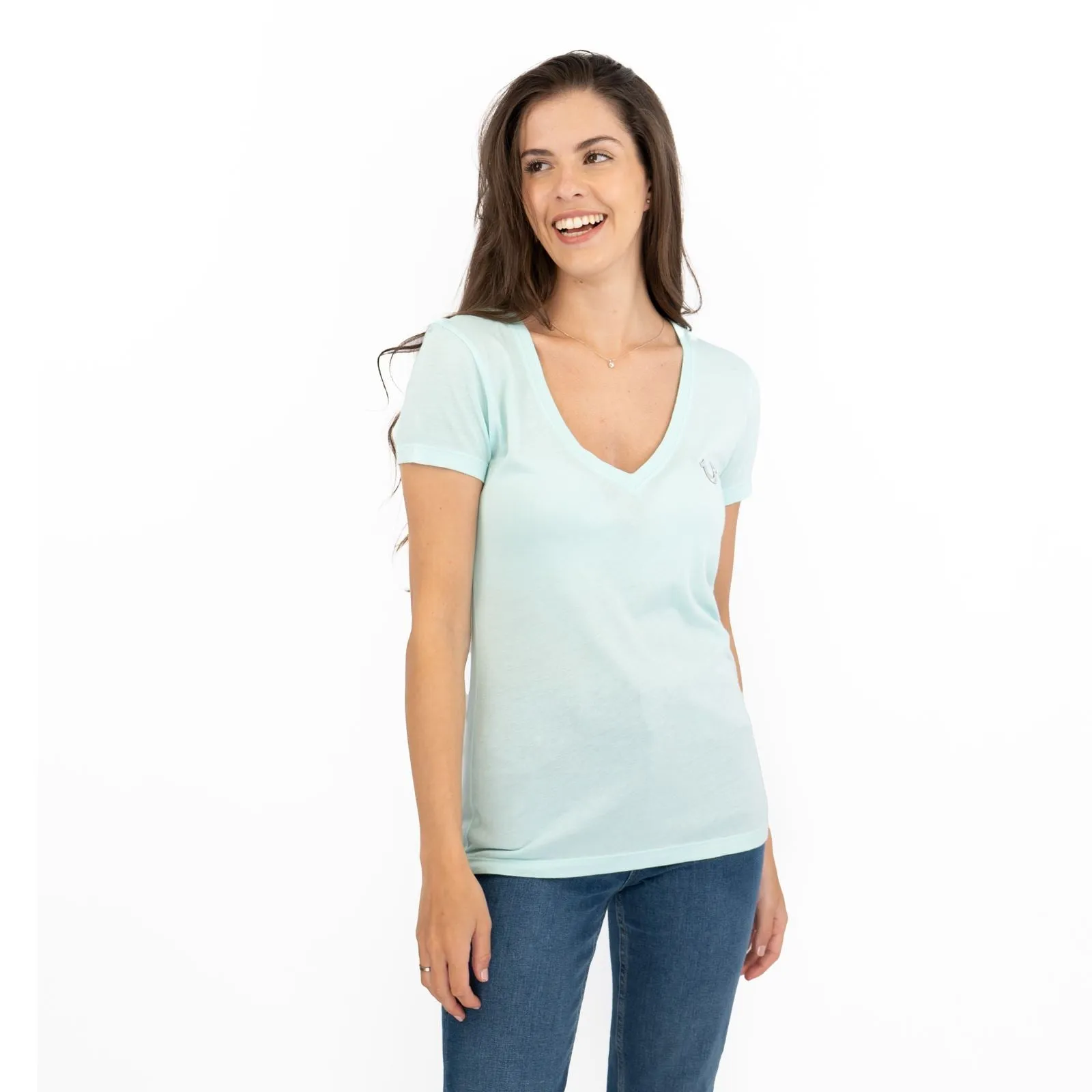 True Religion Light Blue T-Shirt Cotton Short Sleeve Lightweight V-Neck Summer Tops