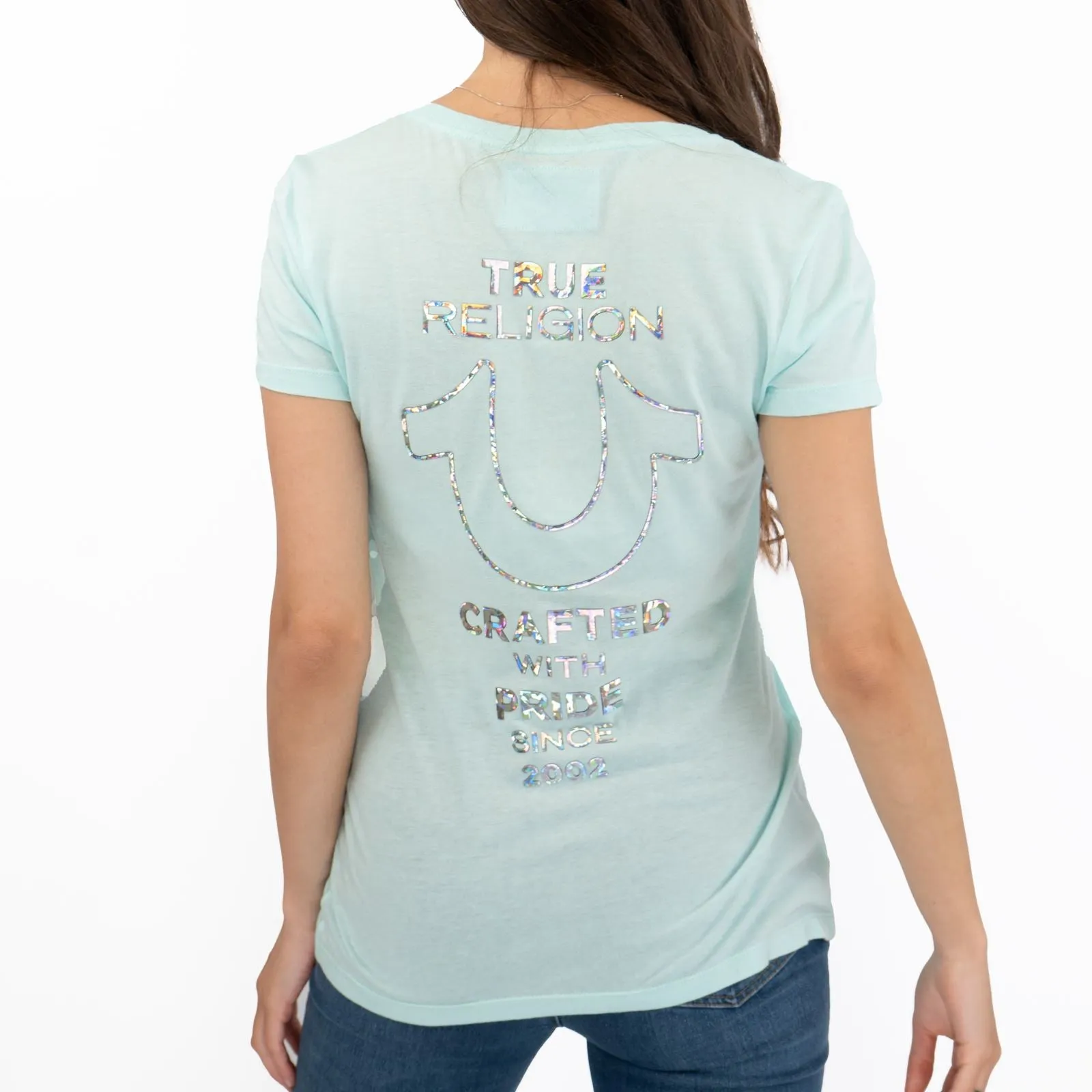 True Religion Light Blue T-Shirt Cotton Short Sleeve Lightweight V-Neck Summer Tops