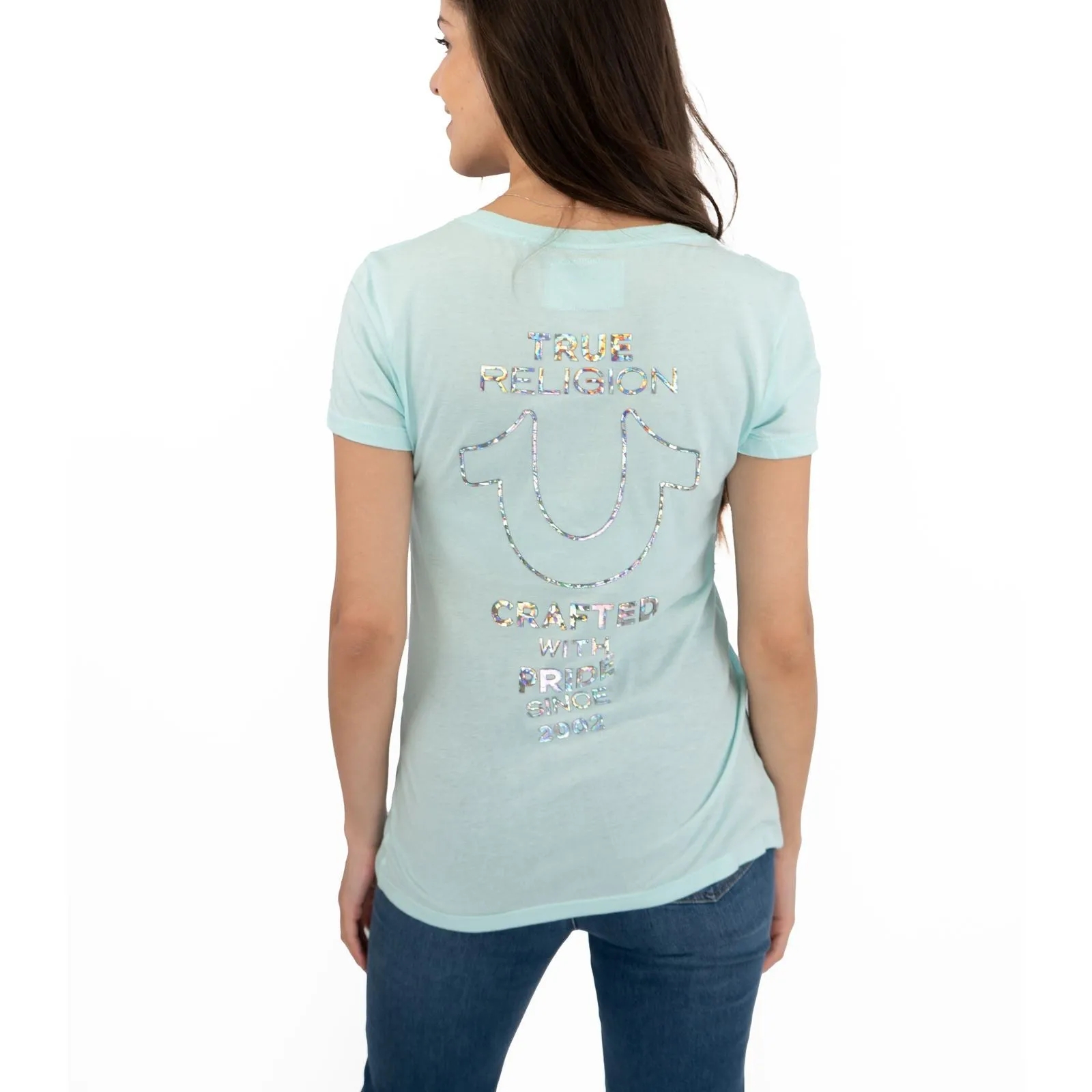 True Religion Light Blue T-Shirt Cotton Short Sleeve Lightweight V-Neck Summer Tops