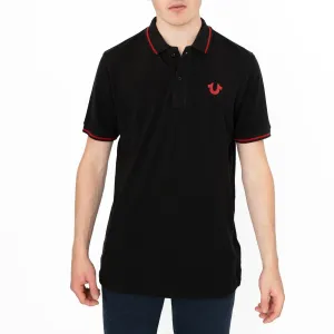 True Religion Men Black Polo Shirt Short Sleeve Lightweight Button-Up Summer Tops