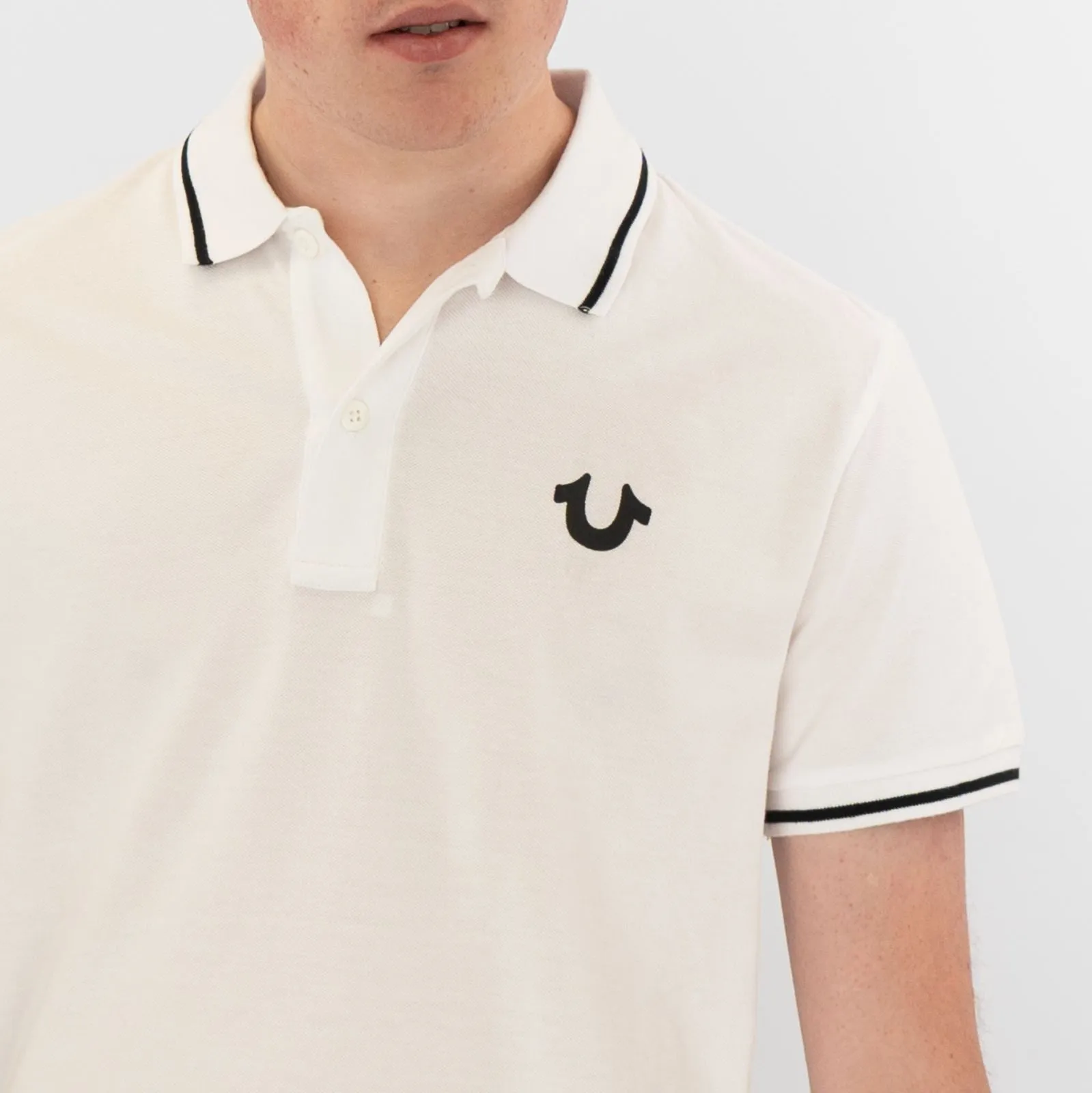 True Religion Men White Polo Shirt Short Sleeve Lightweight Button-Up Summer Tops