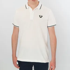True Religion Men White Polo Shirt Short Sleeve Lightweight Button-Up Summer Tops