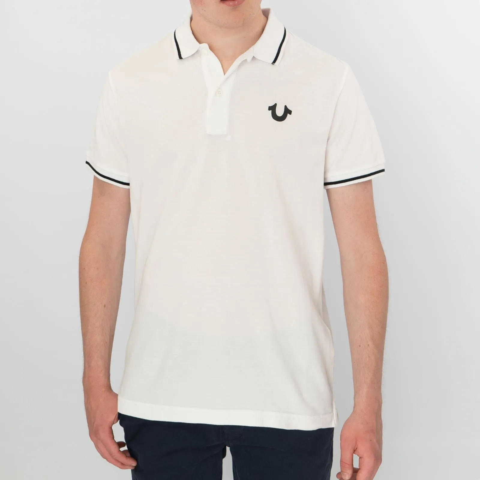 True Religion Men White Polo Shirt Short Sleeve Lightweight Button-Up Summer Tops
