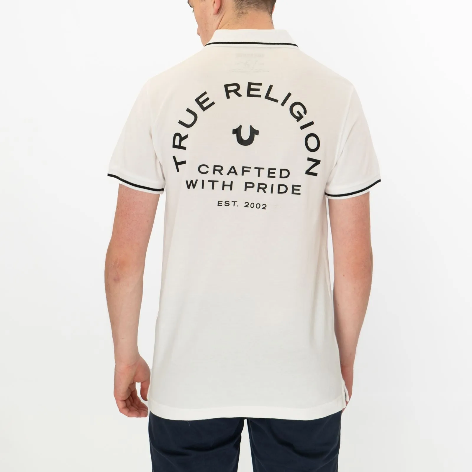True Religion Men White Polo Shirt Short Sleeve Lightweight Button-Up Summer Tops