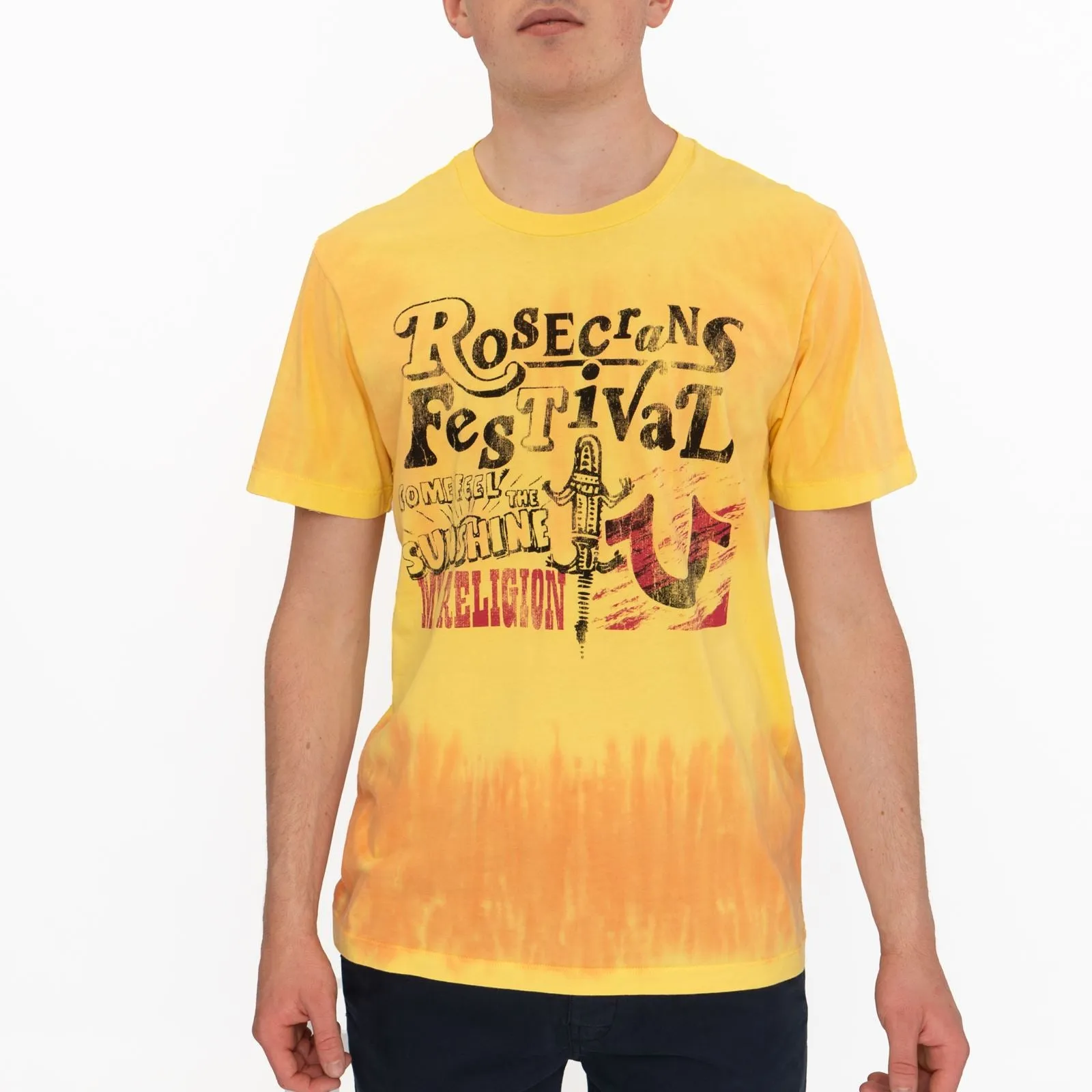 True Religion Men Yellow Tie Dye T-Shirt Graphic Print Short Sleeve Tops